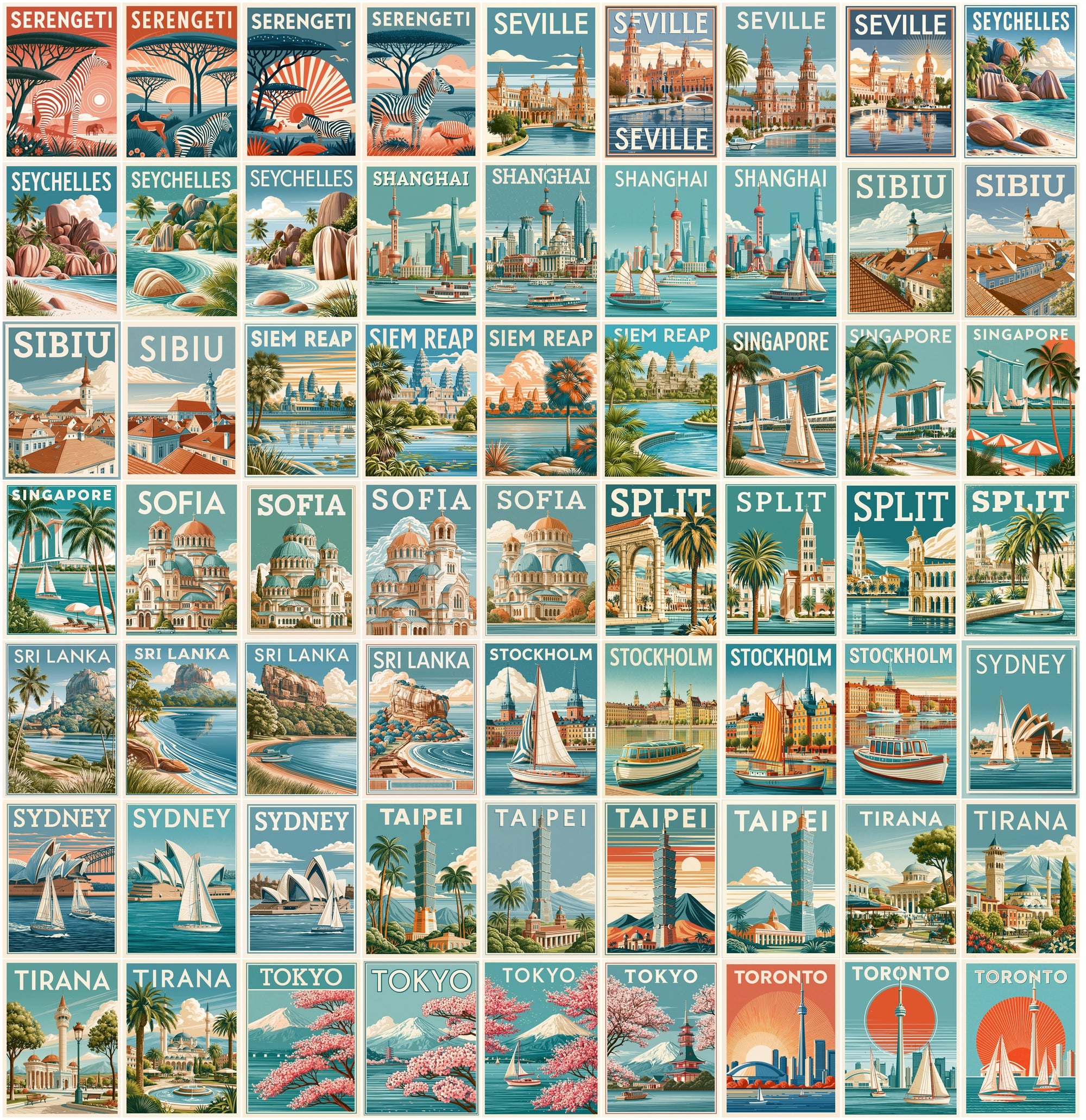 635 Vintage Travel Postcards Bundle, Printable City Posters, Retro Landmark Wall Art