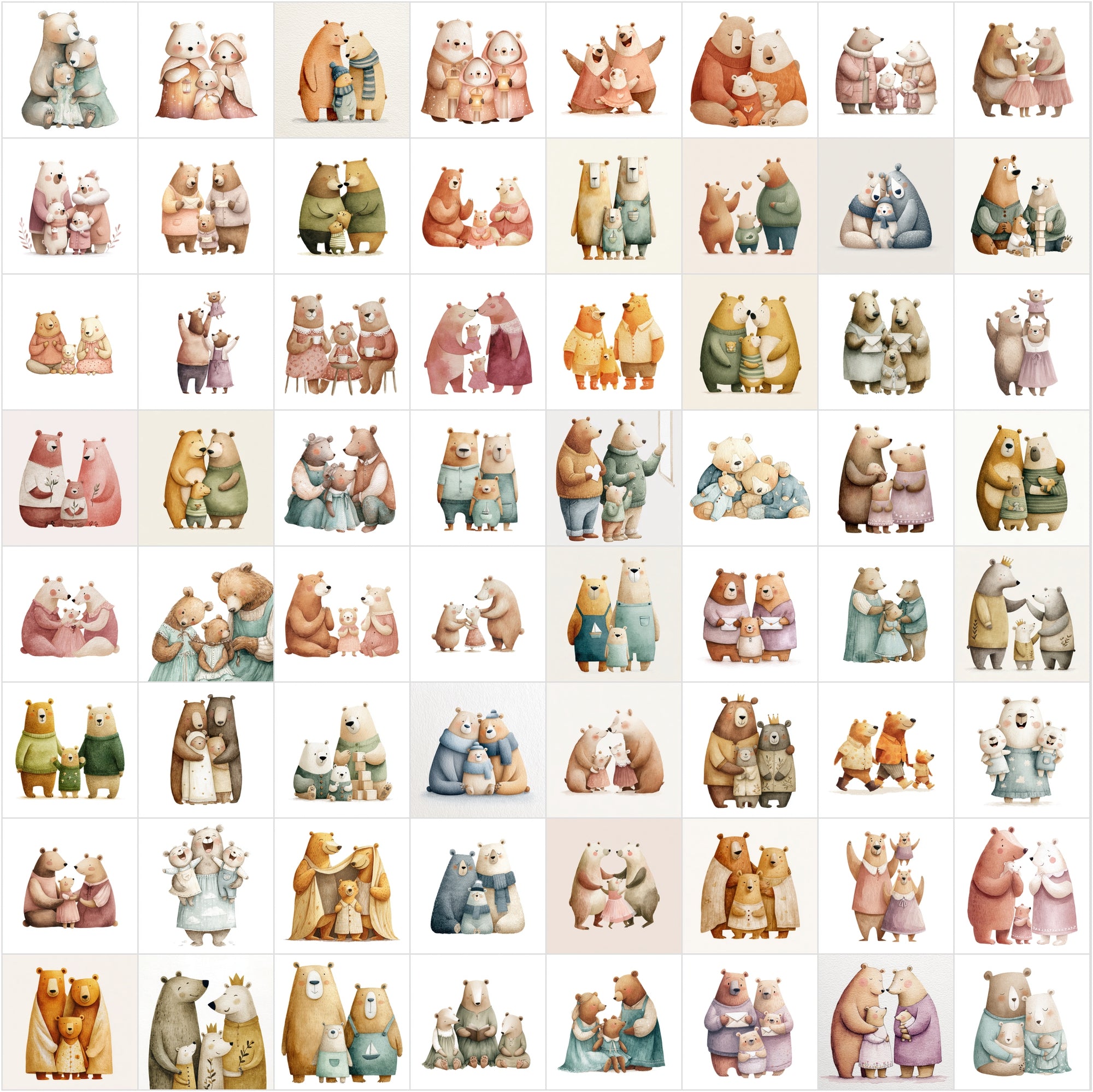 635 Scandinavian Bear Family Watercolor Illustrations | Nursery Wall Art Clipart | Whimsical Storybook Bears