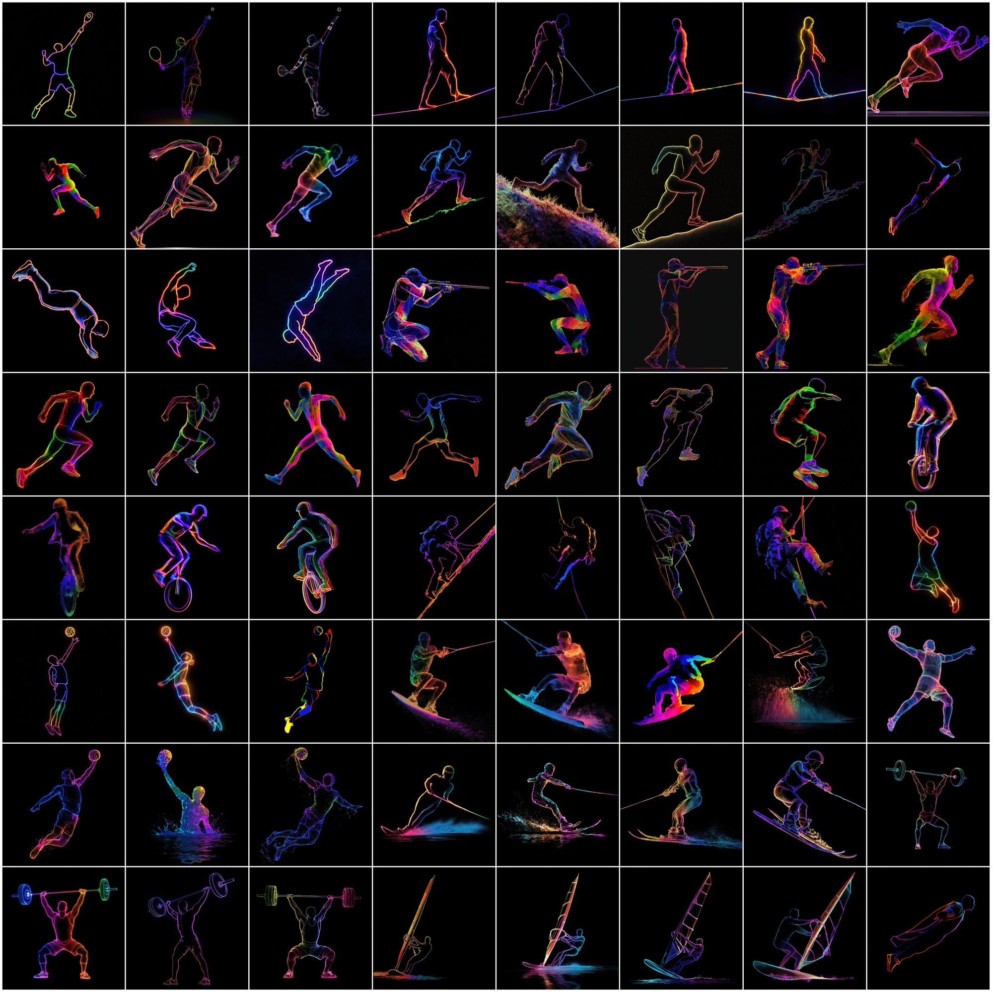 615 Neon Sports Silhouette Images Bundle – High-Resolution JPG Graphics with Commercial License