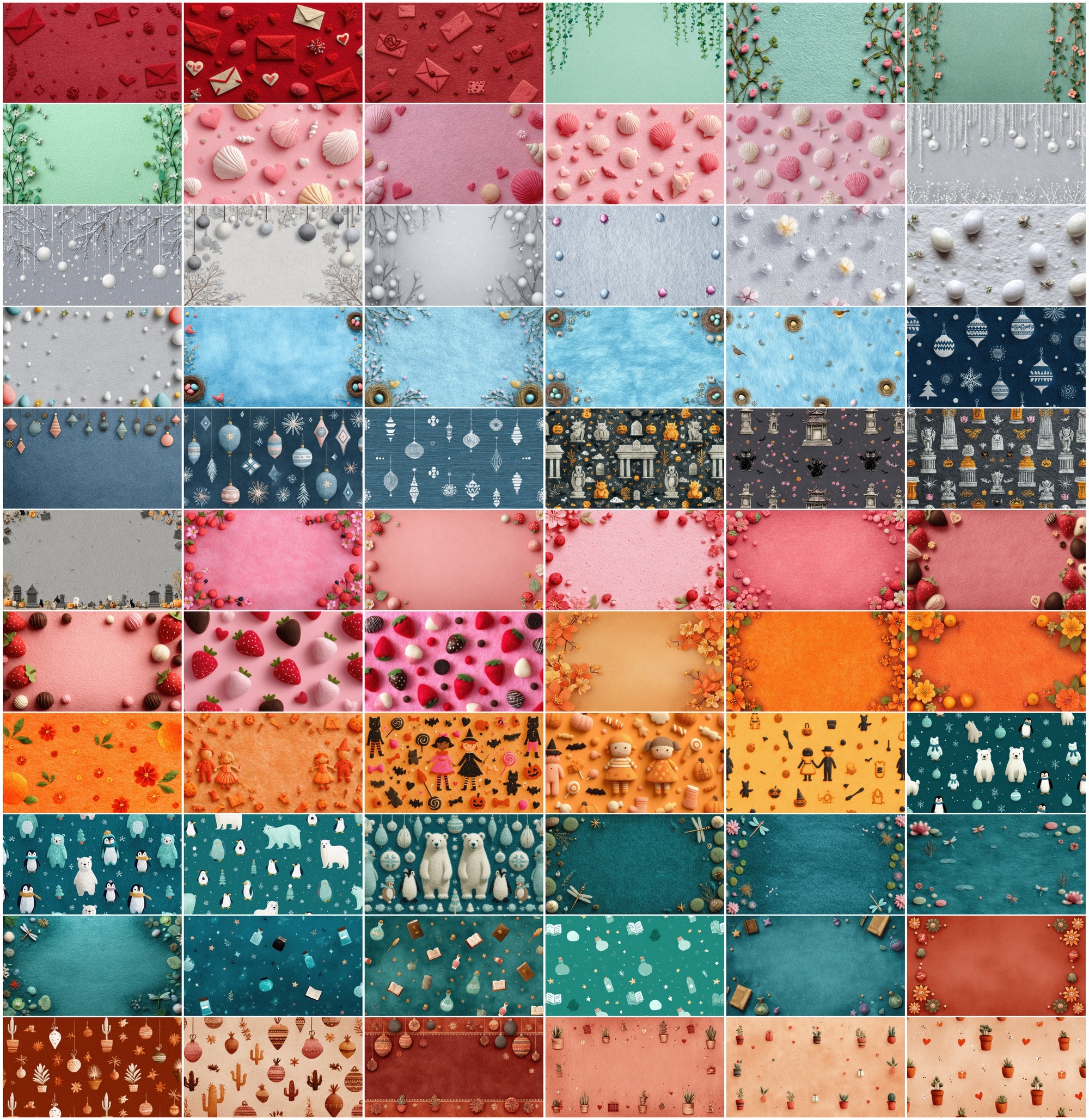 630 Holiday Backgrounds Cute Felt Style | Christmas Halloween Easter Valentines