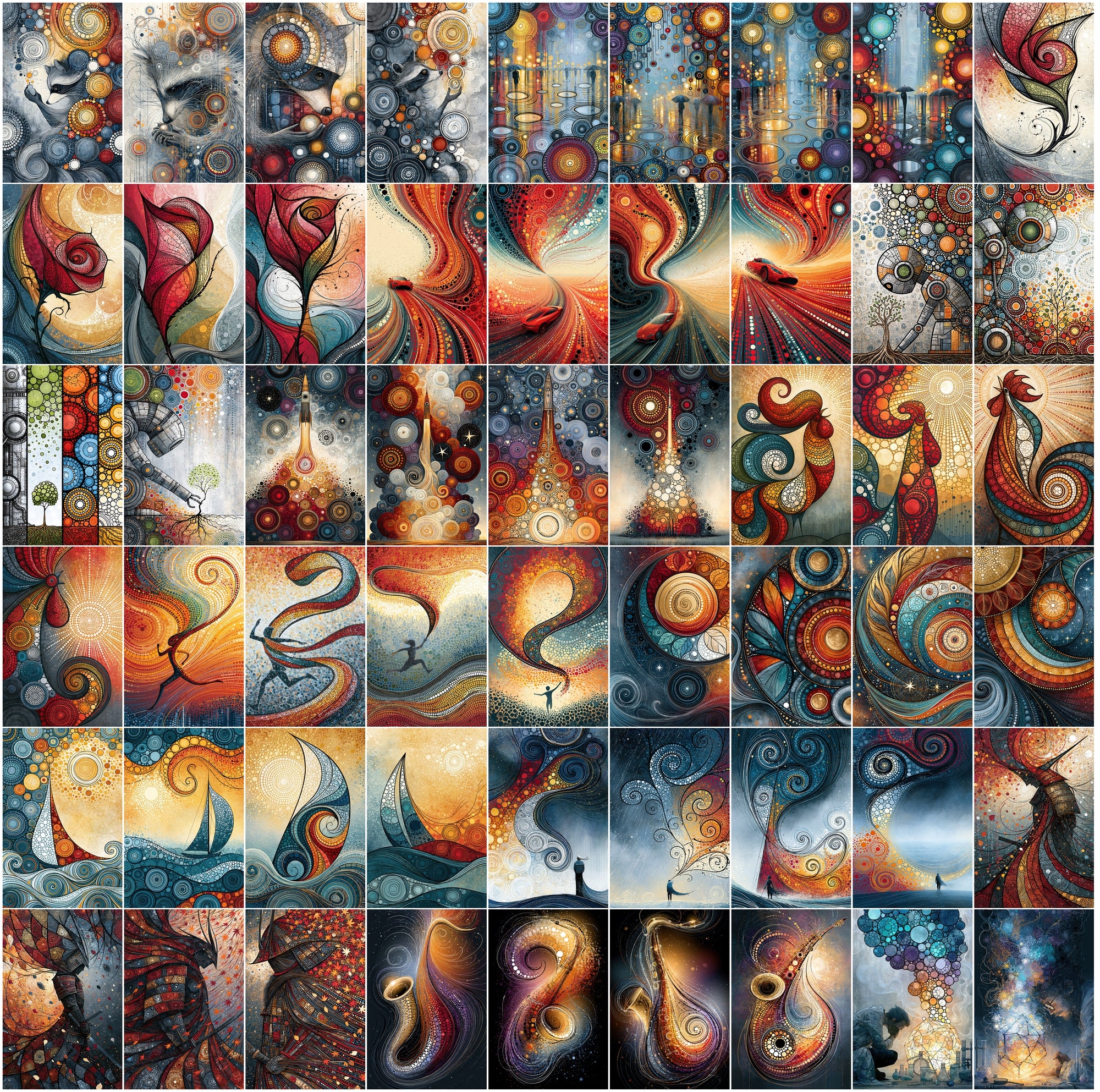 600 Dot Art Abstract Clipart Bundle, Colorful JPG Wall Art Images, Animals People Landscapes Commercial License