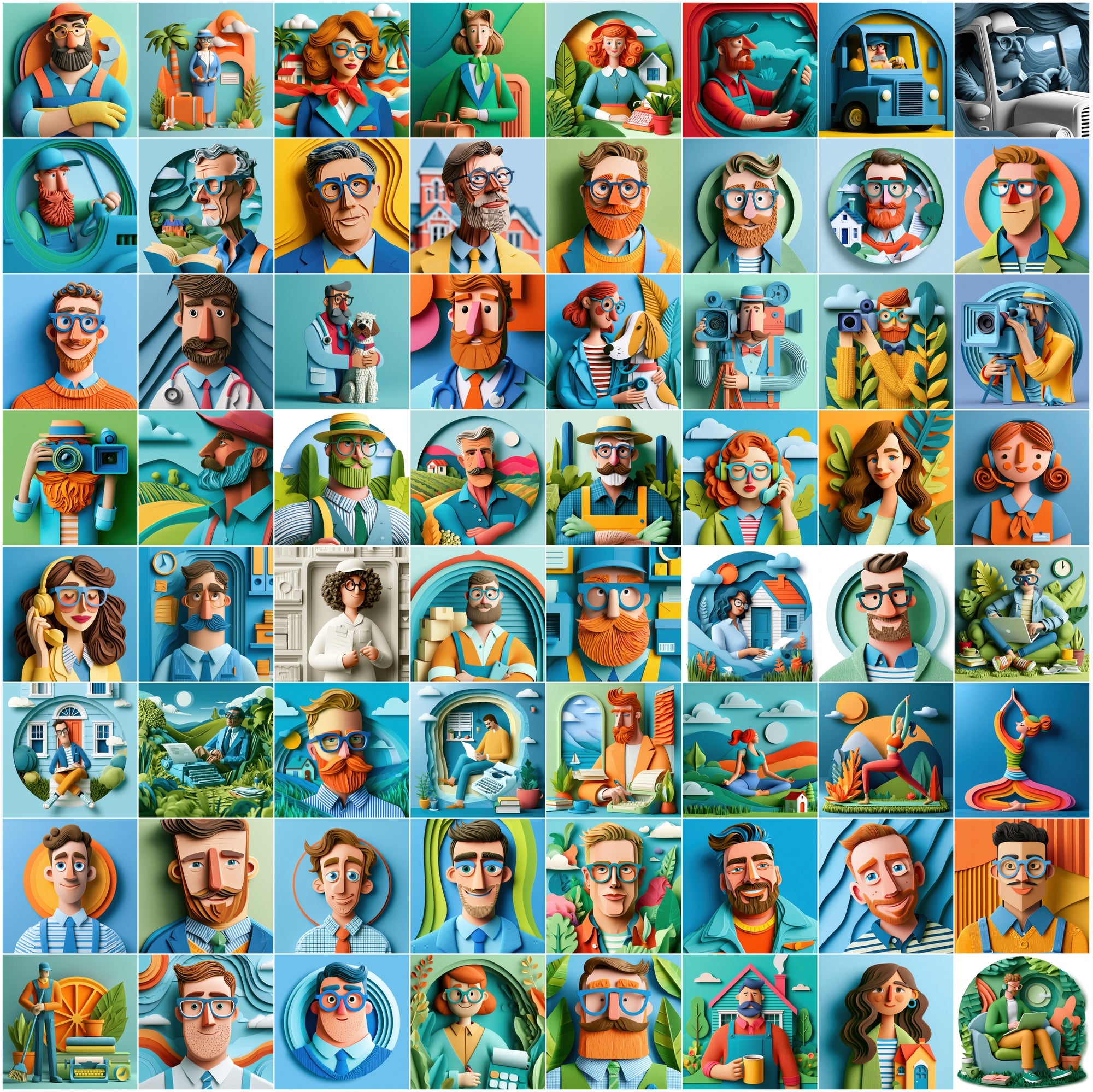 630 Layered Paper Cut Professional Character Illustrations