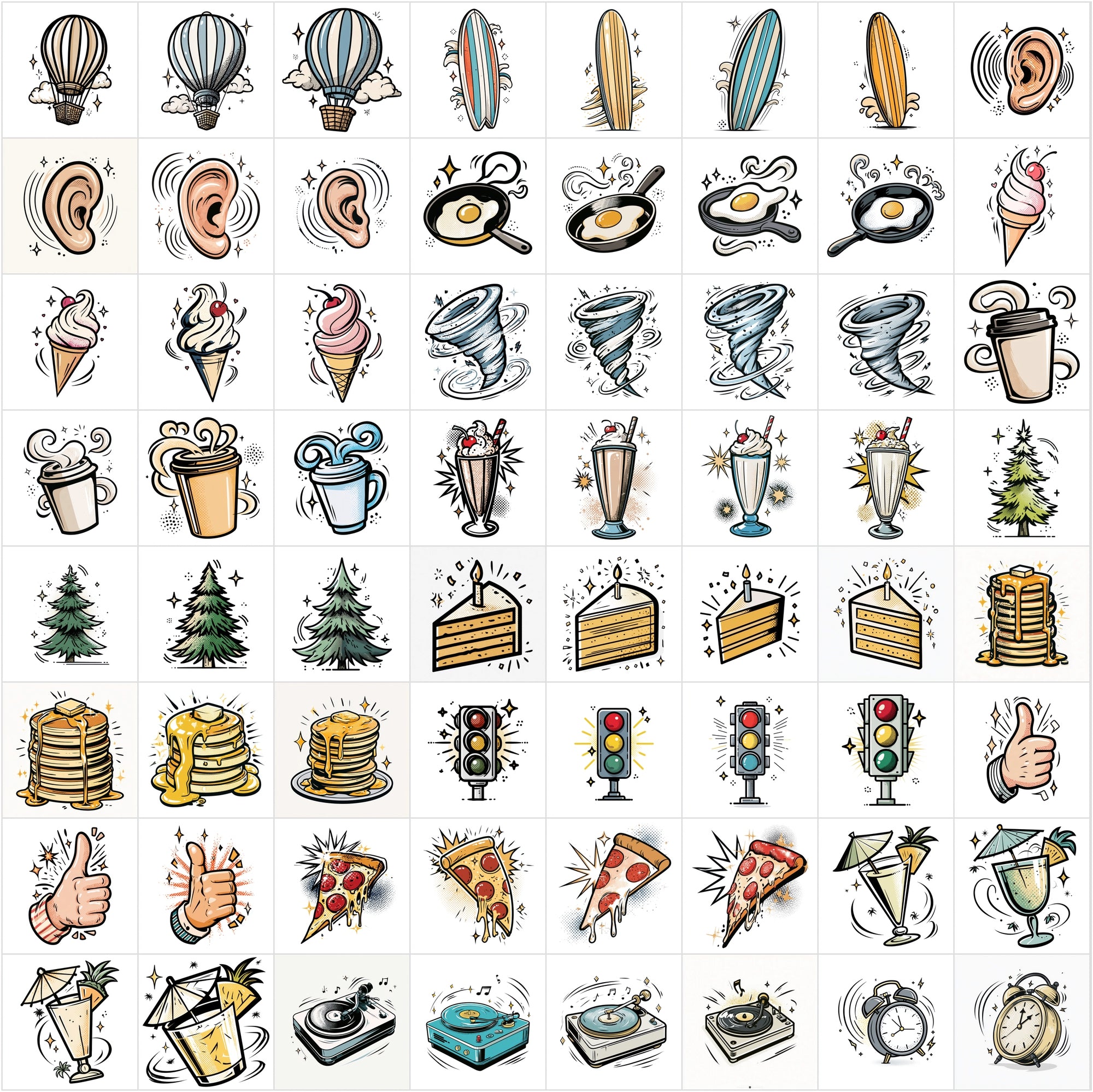 635 Retro Comic Clipart Bundle | Pop Art Comic Illustrations, 4000x4000 JPG, Commercial Use Digital Images