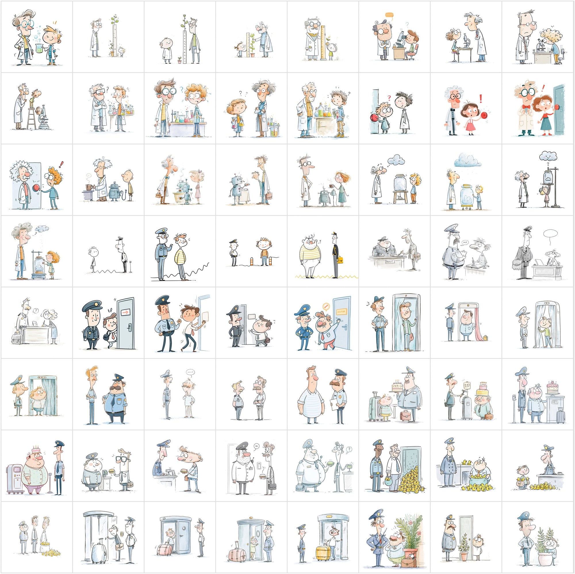 630 Funny Cartoon People Interaction Illustrations JPG Bundle