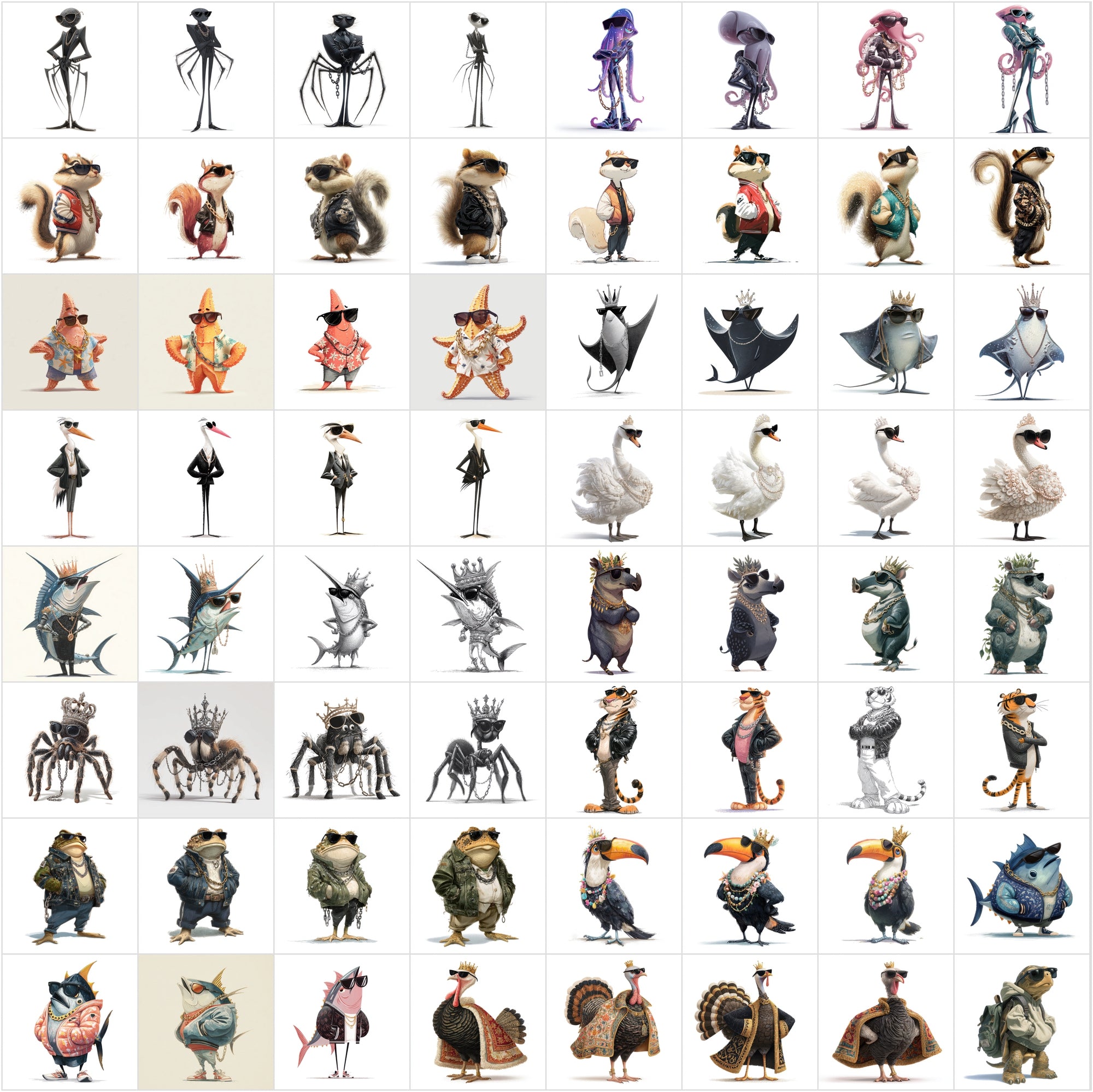 615+ Animal Clipart Mega Bundle, High-Res JPGs, Commercial Use, Vibrant Cartoon Animals for Sublimation, Stickers & Web Design