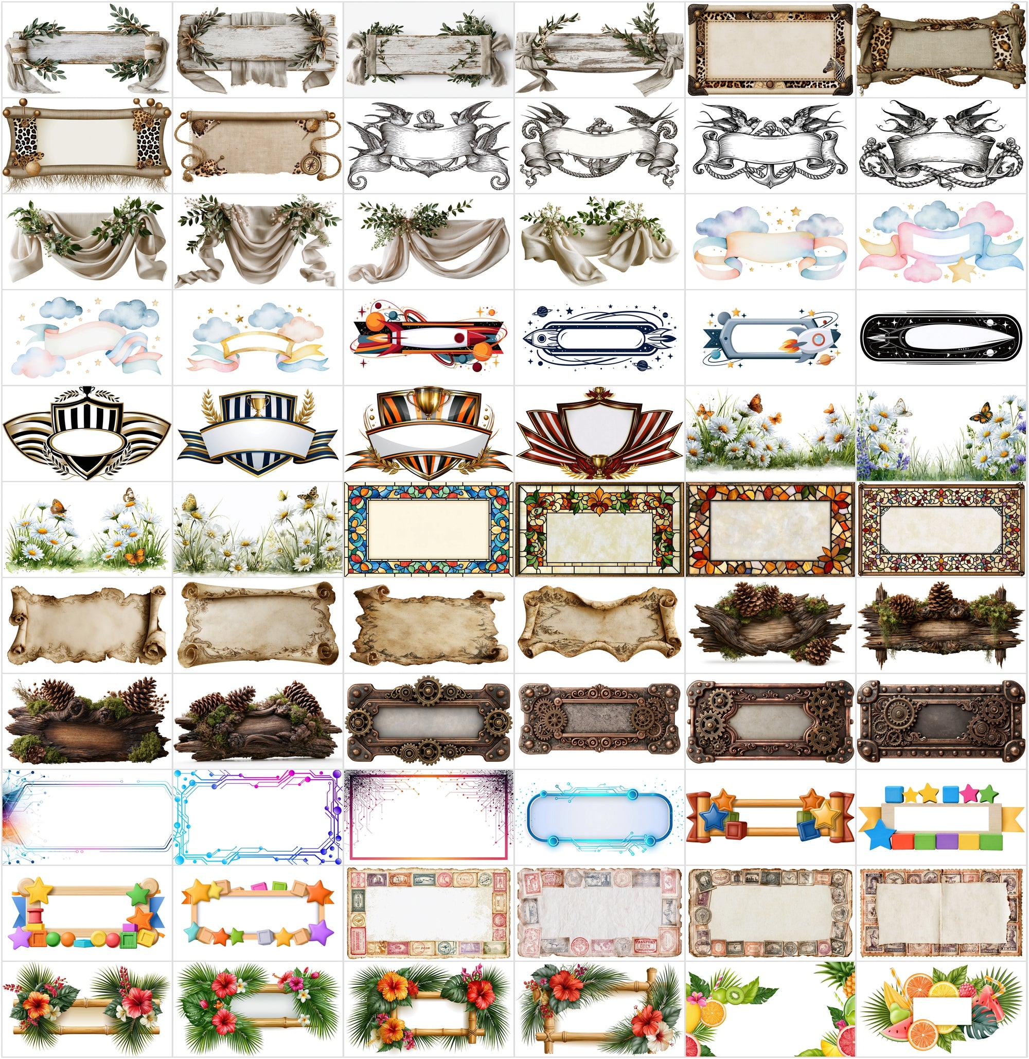 620 Blank Banner Graphics for Text, Printable Design Frames & Decorative Plaques JPG Bundle