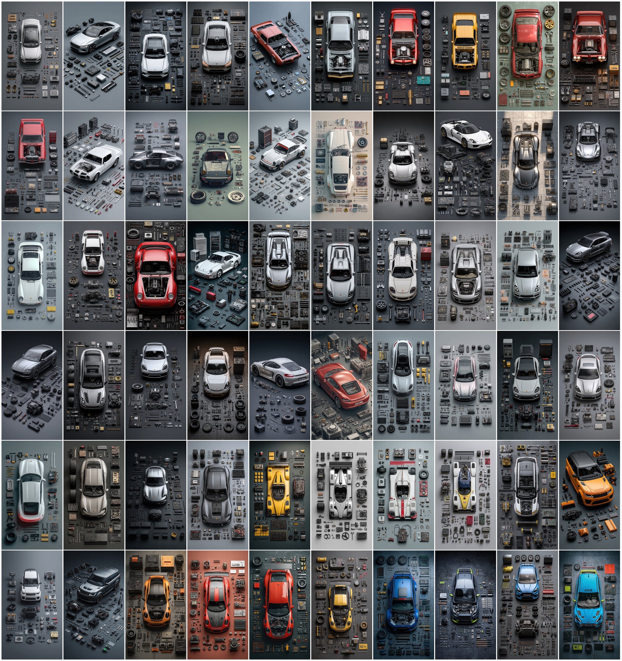 620 Disassembled Supercar Images | Automotive Parts Art