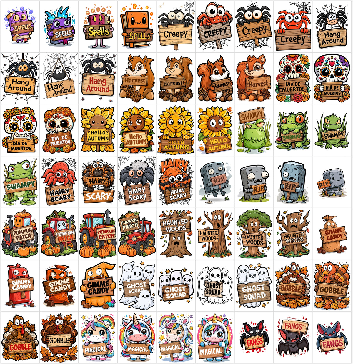 625 Cute Halloween Cartoon Illustrations Bundle – Bold Vector-Style Clipart