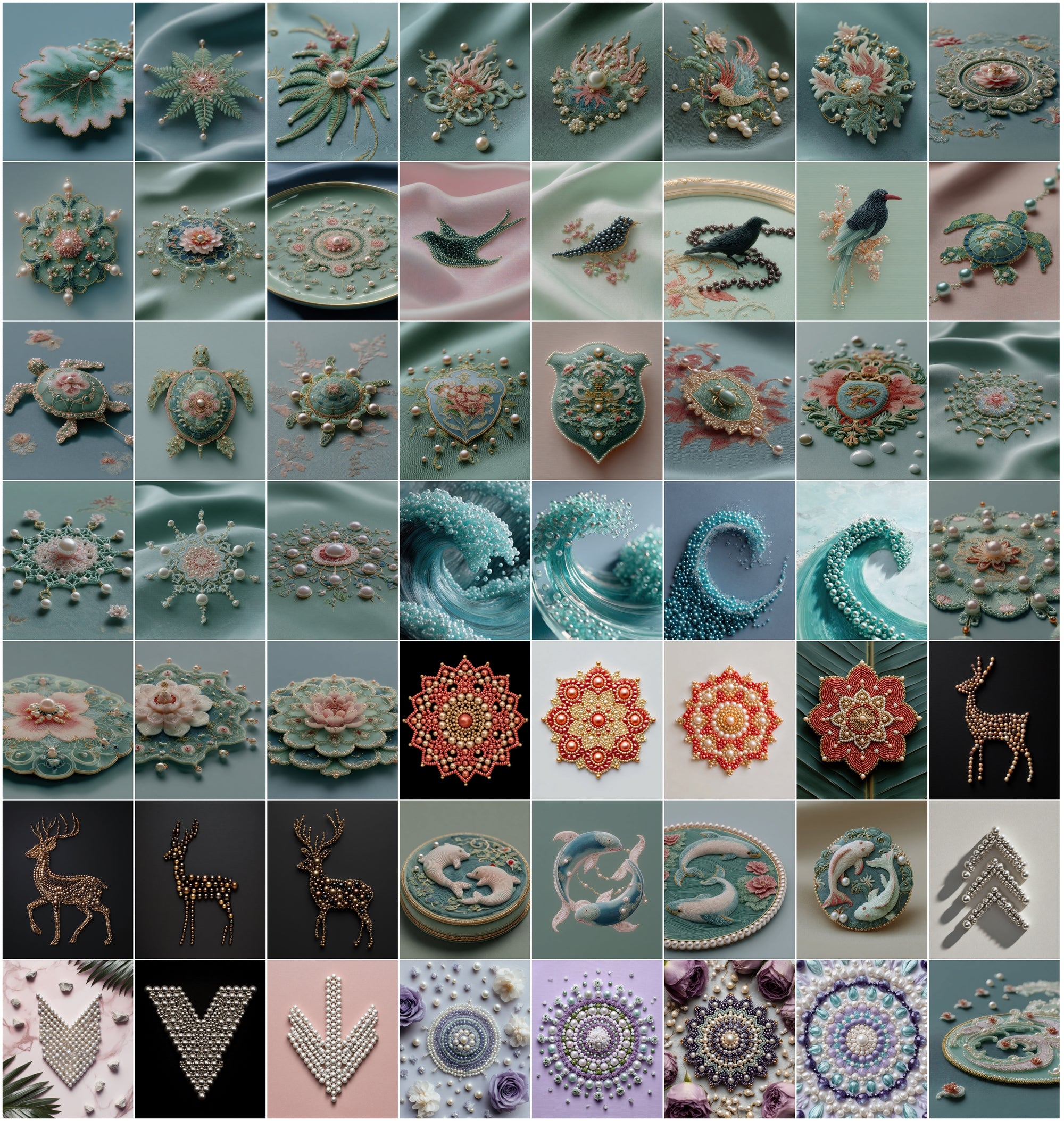 700 Pearl Art Images Bundle, Luxury Flatlay Mandala & Animal Silhouettes