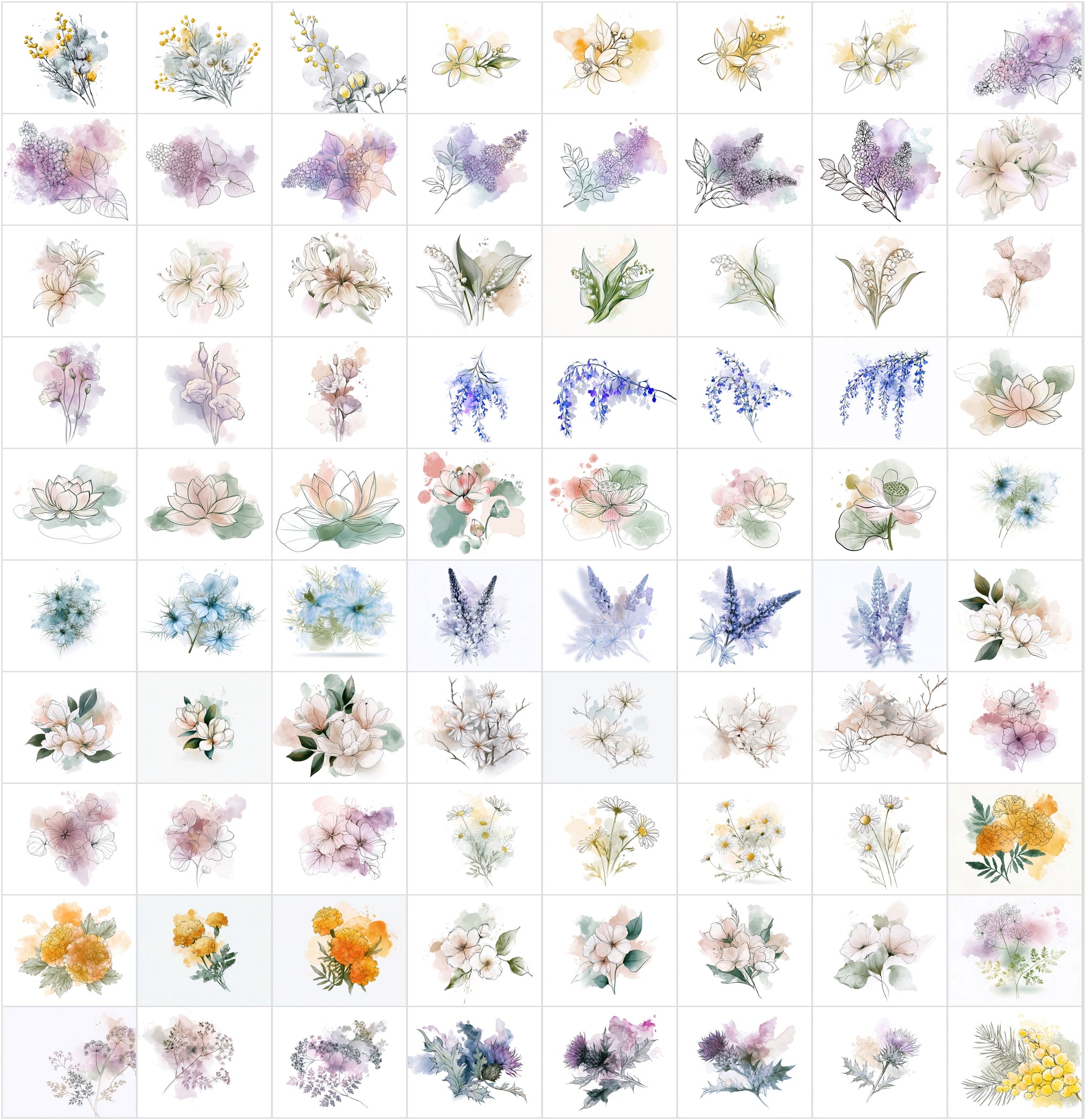 Watercolor Flower Clipart Bundle, 1140 Botanical JPG Images with Commercial License