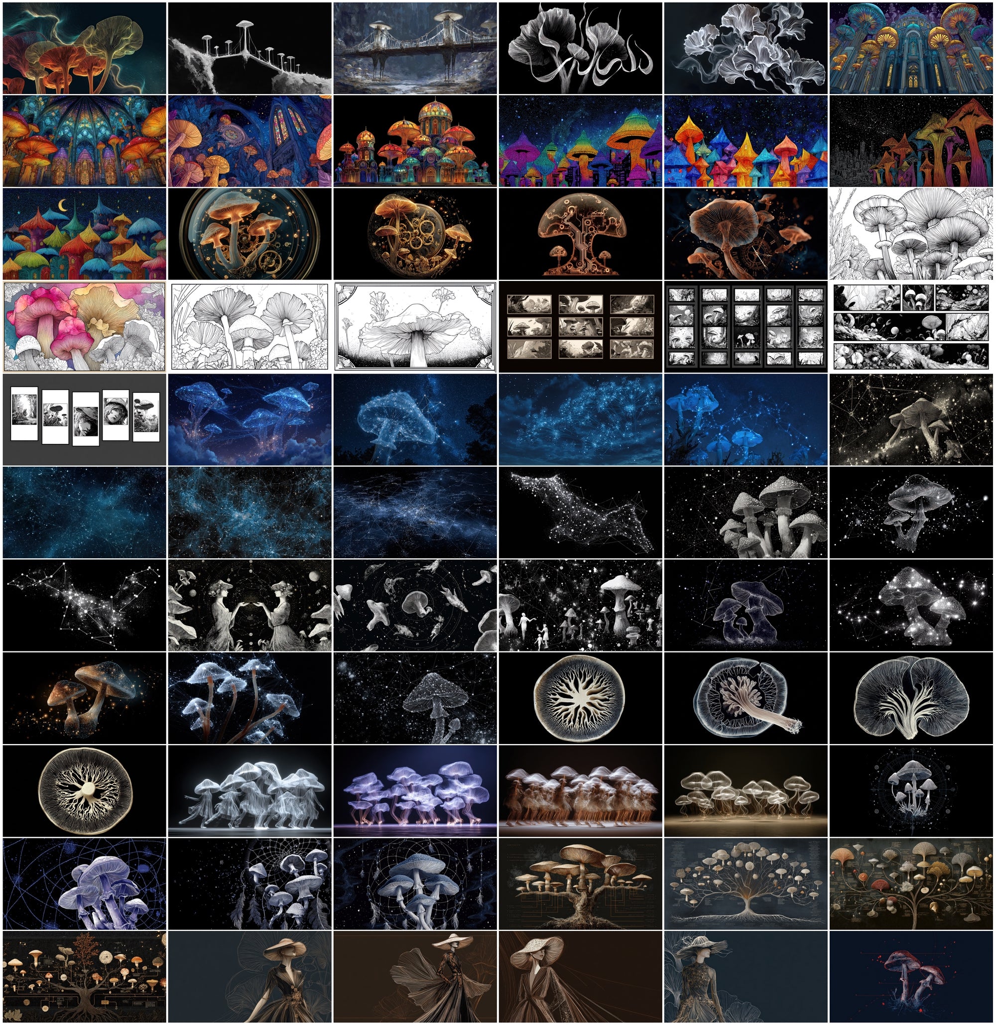 950 Psychedelic Mushroom Images Bundle – Bioluminescent Neon Art Pack