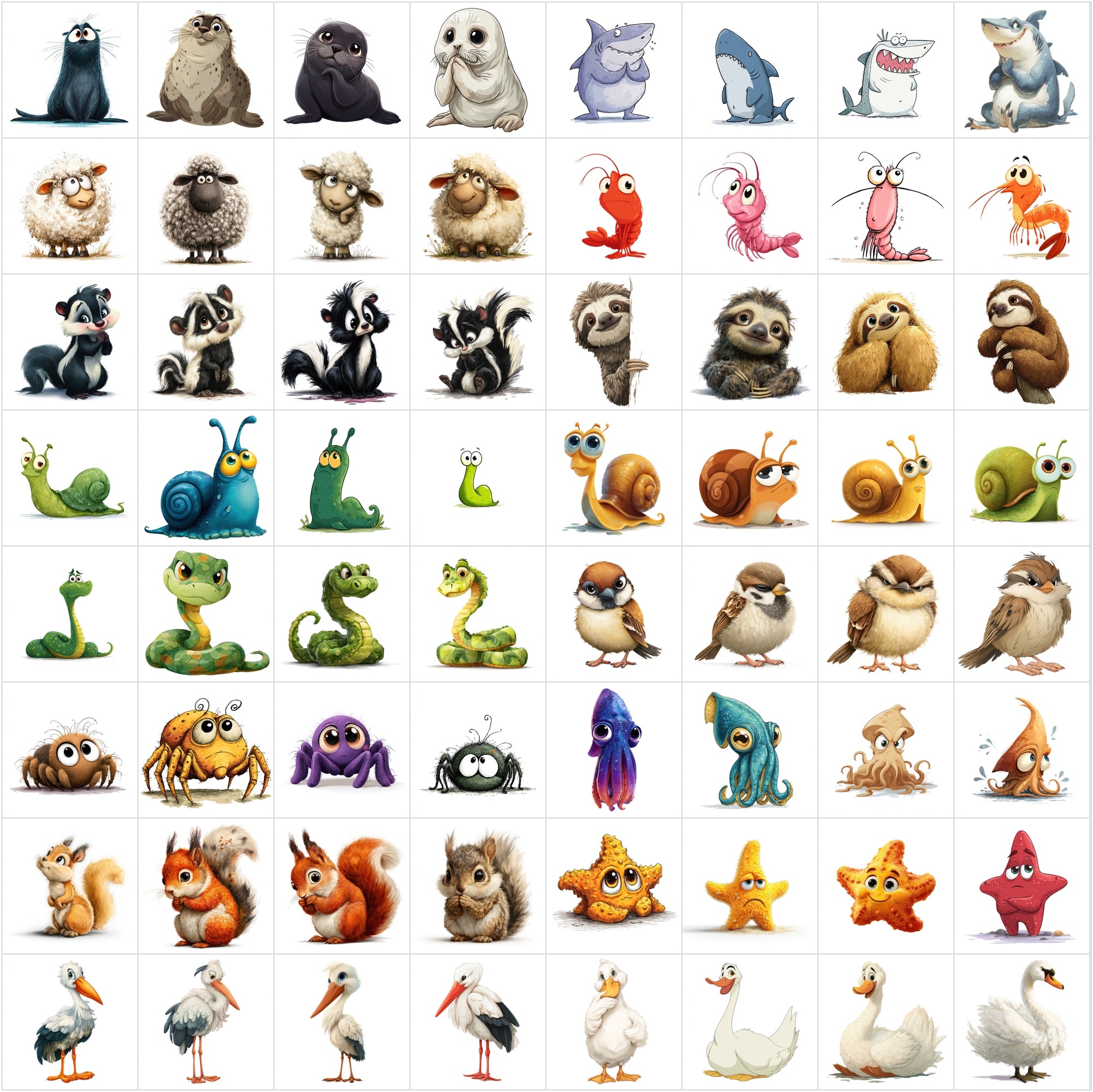 644 Shy Animal Cartoon Illustrations | White Background