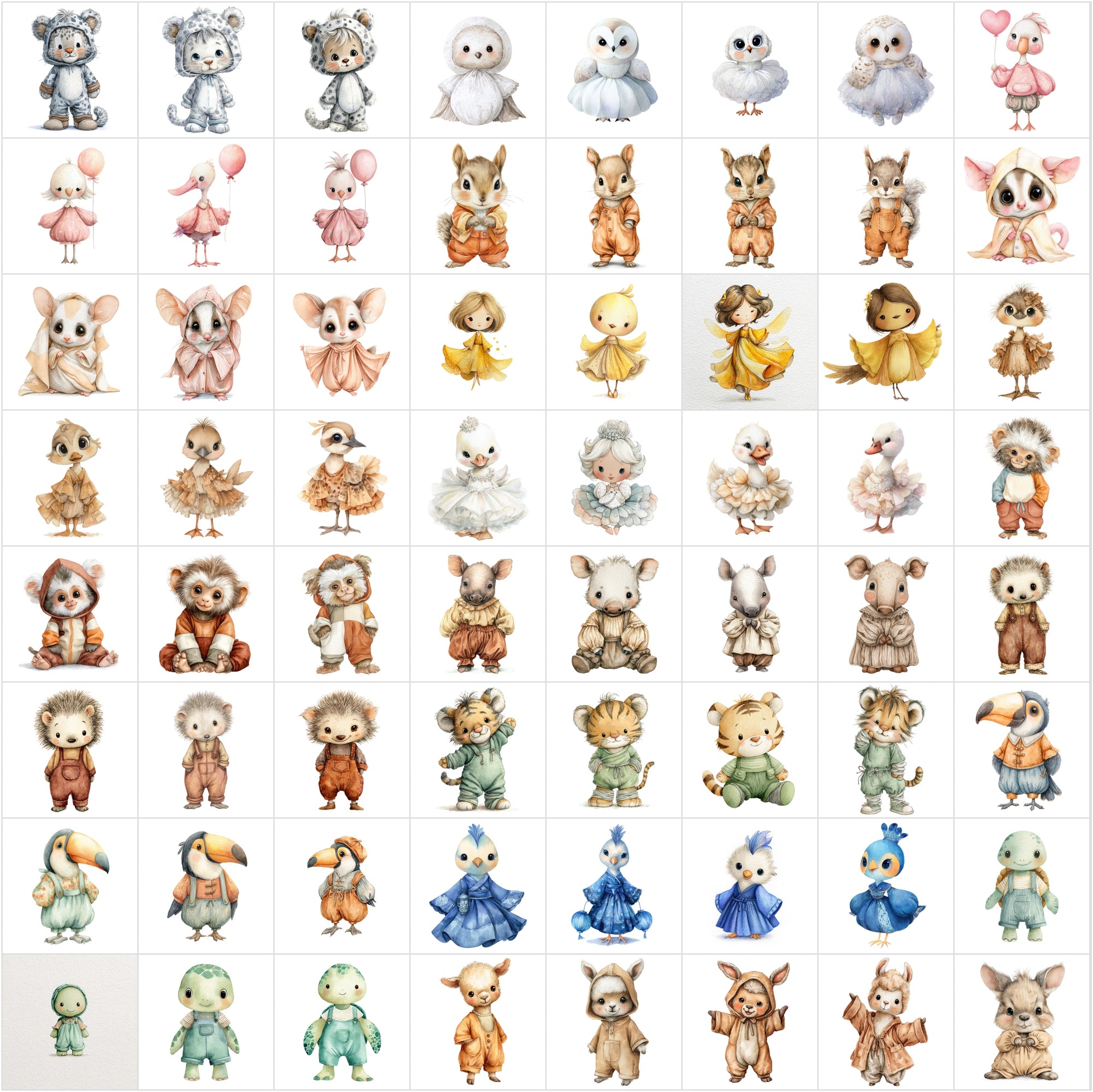 619 Baby Animal Watercolor Clipart Bundle | Cute Pastel Nursery & Baby Shower Illustrations