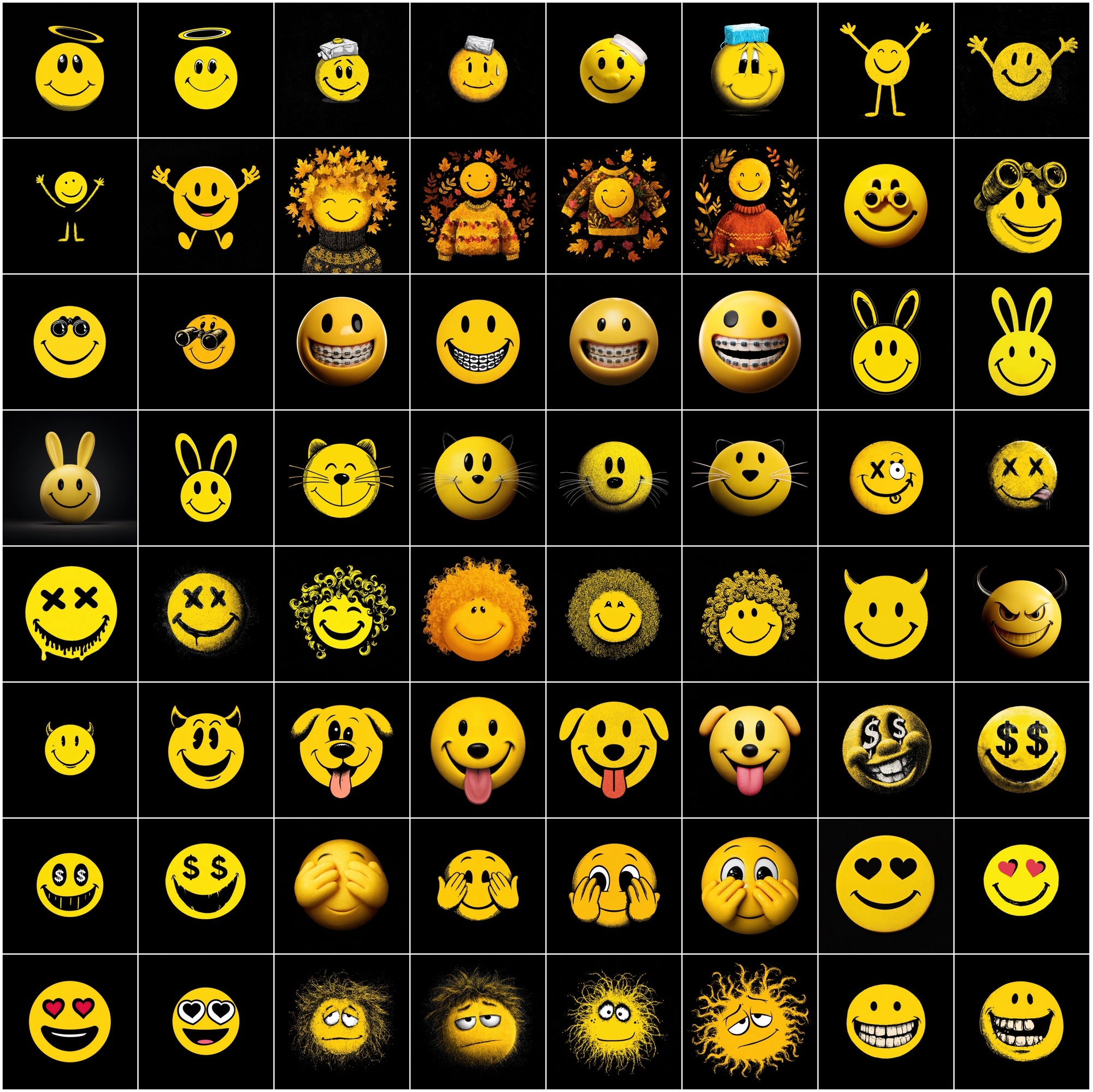 630 Yellow Emoticon Clipart Illustrations Bundle for Commercial Use