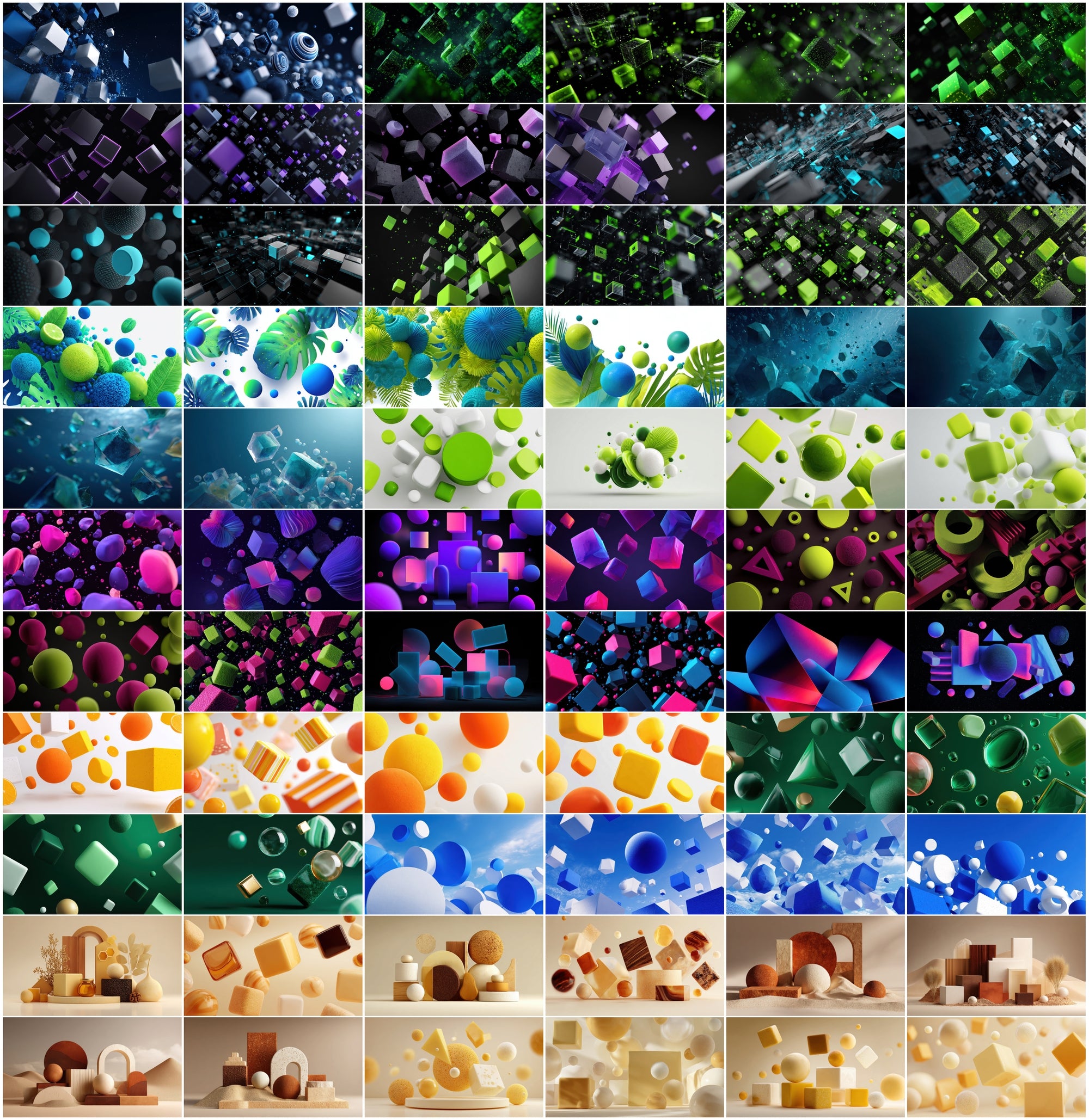 610 Colorful 3D Abstract Backgrounds Bundle | Floating Geometric Shapes