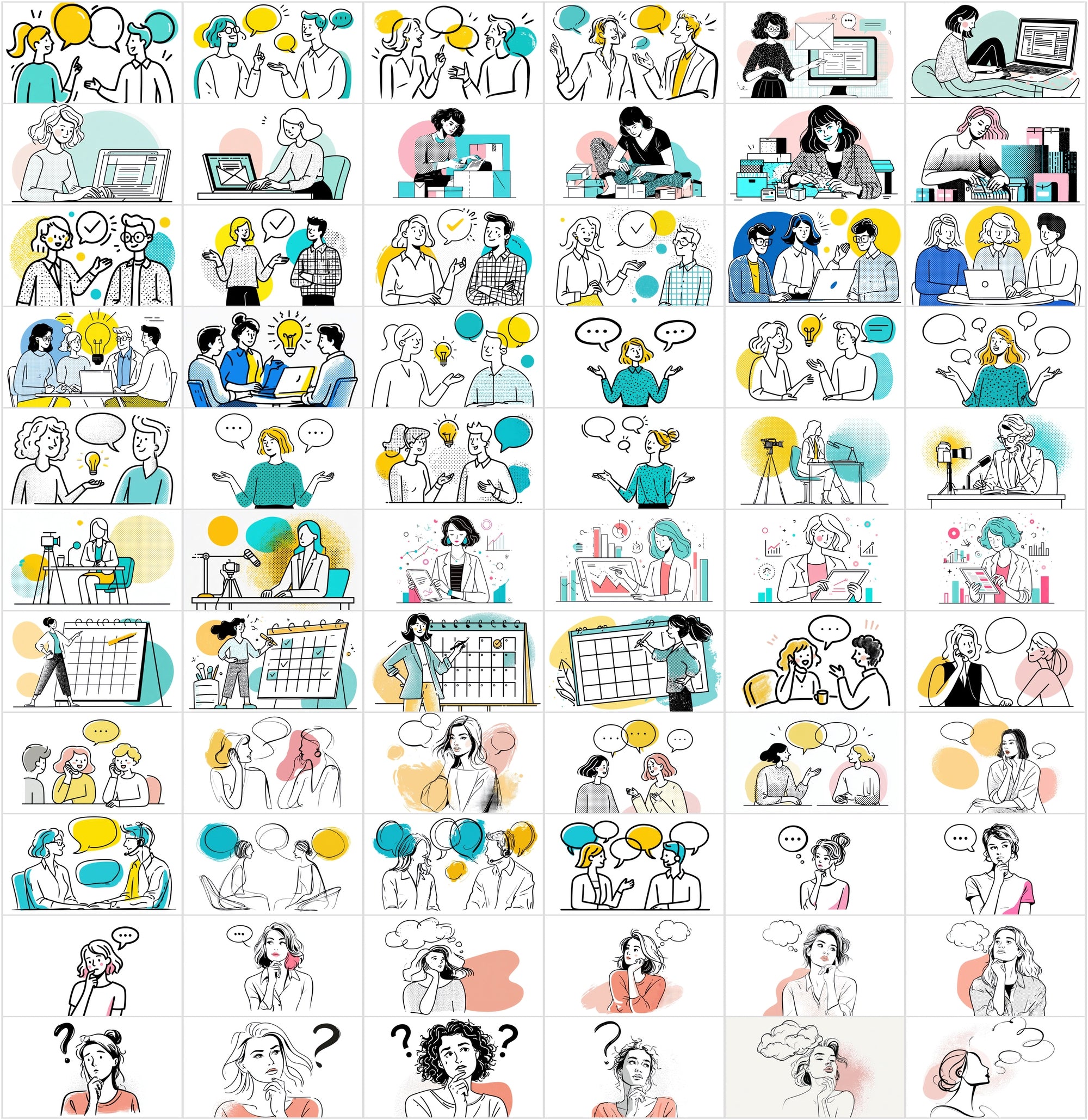 900 Business Line Art Illustrations – Chat, Office & Workflow Graphics Bundle