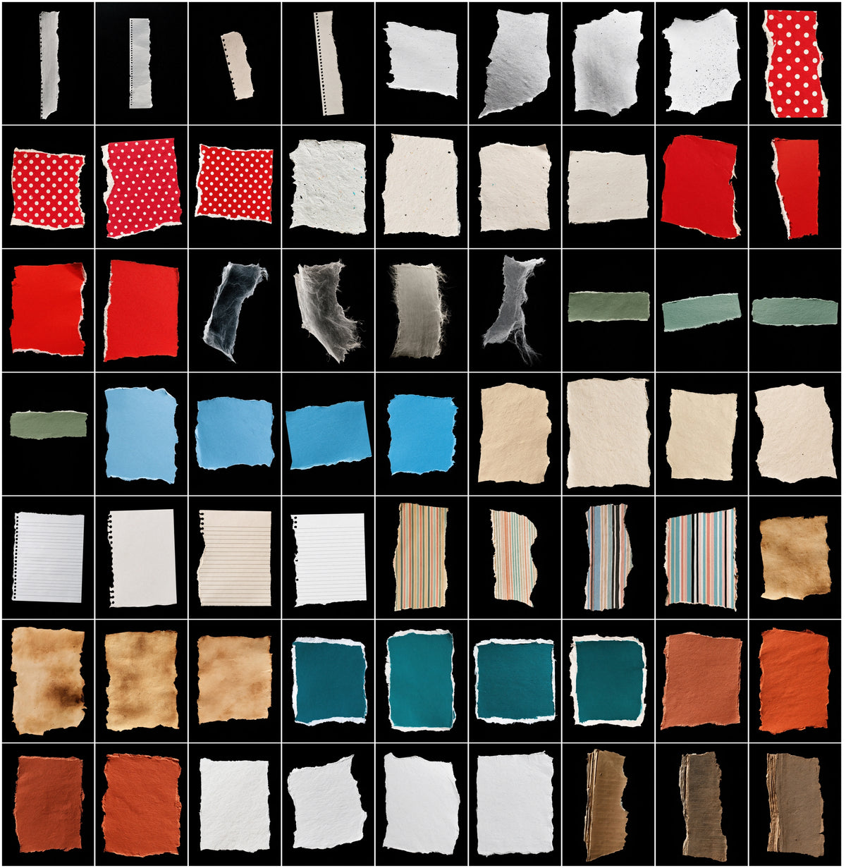640 Torn Paper Textures Bundle – Ripped Paper Edges & Collage Scraps