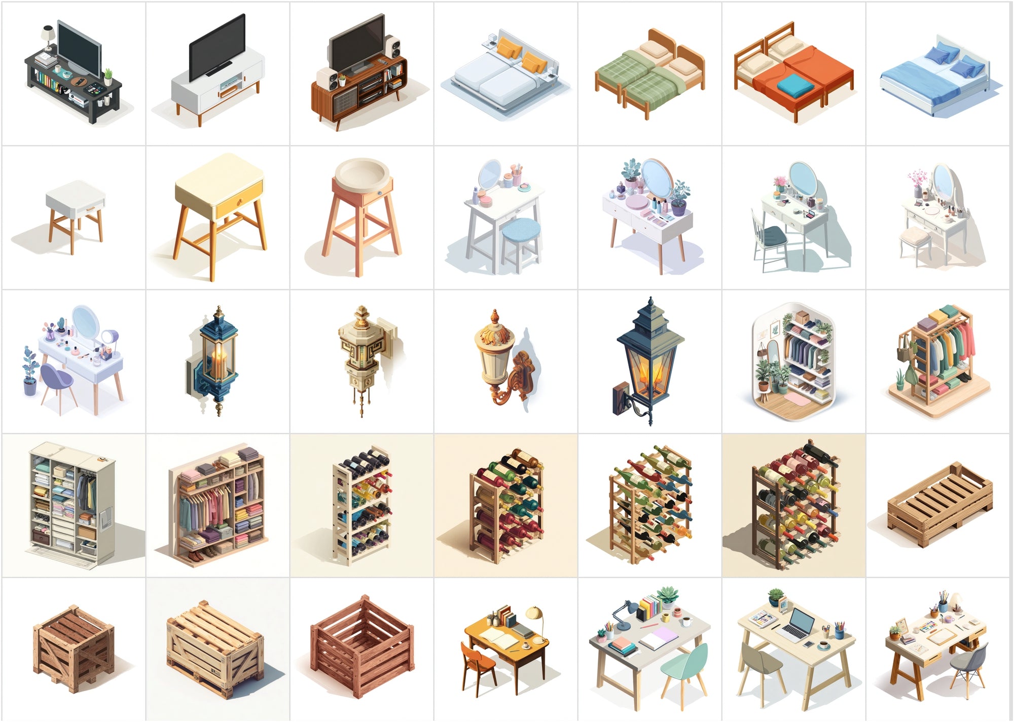 427 Isometric Furniture Illustrations