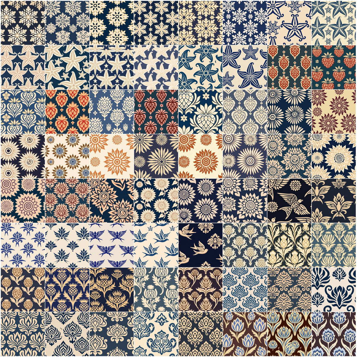 620 Seamless Patterns Bundle – Two-Color Vector Textile Designs, Tileable JPG & Photoshop PAT, Commercial License