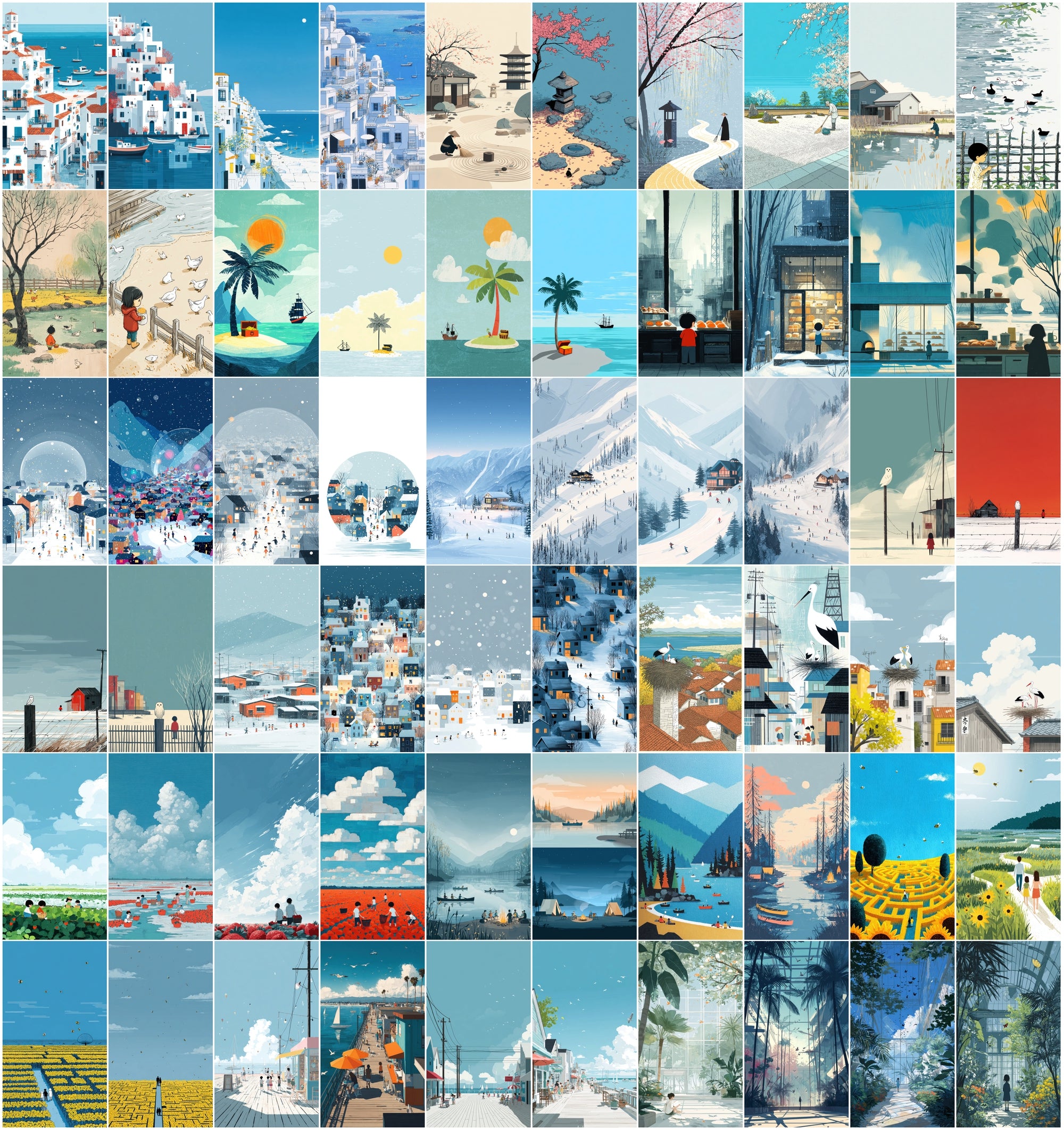 640 Flat Illustration Clipart Bundle – Nature Scenes, Children's Book Art, Commercial License,