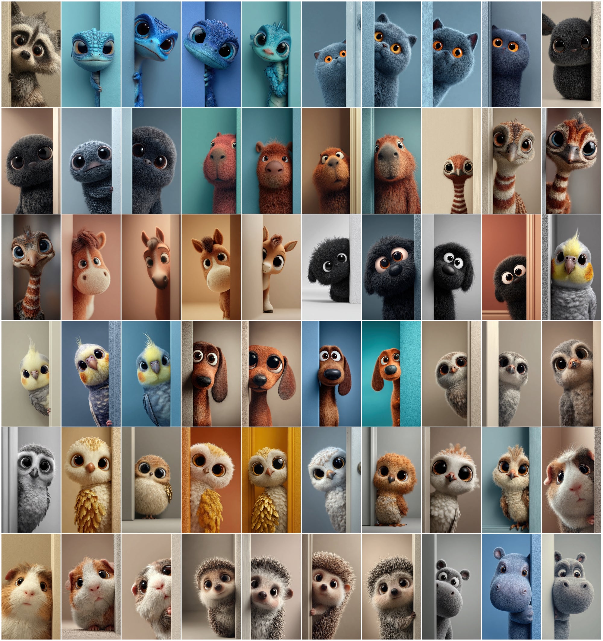 600 Cute 3D Peeking Animals Bundle | Cartoon-Style Characters