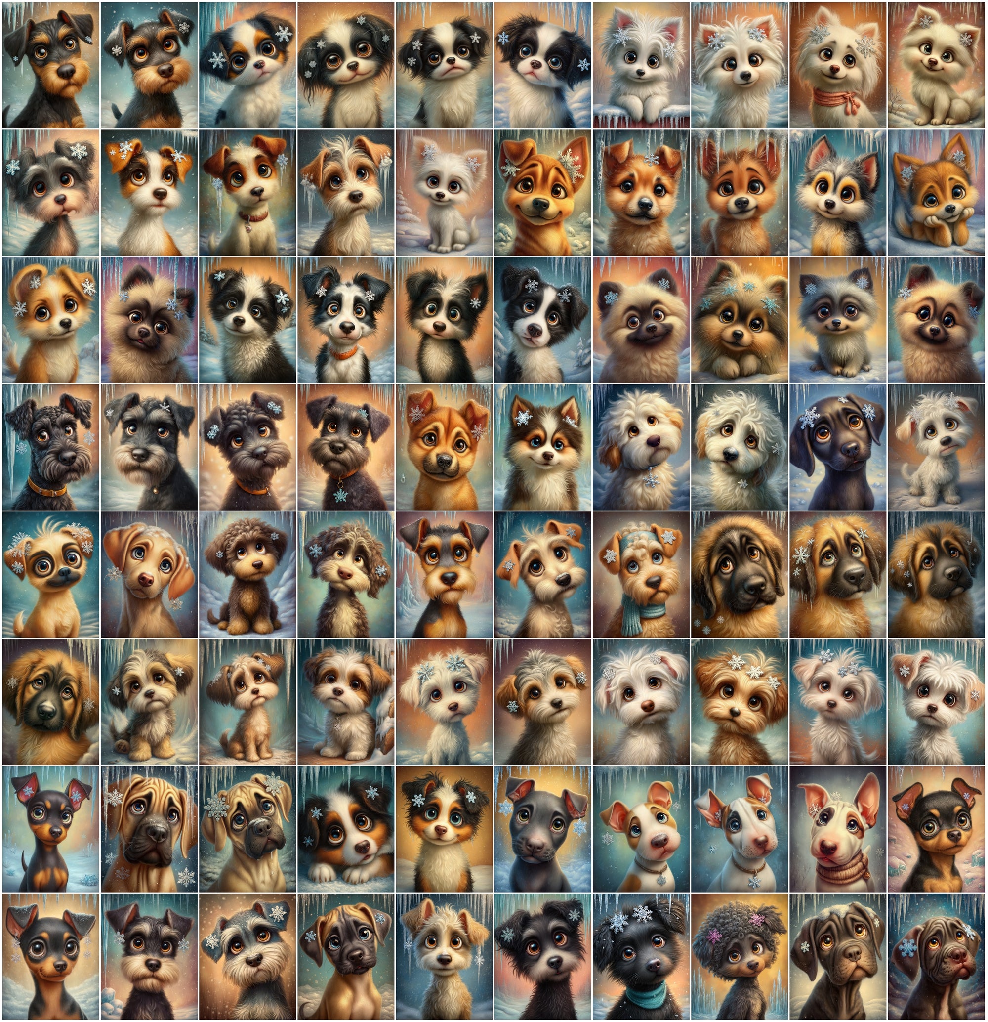 1080 Cute Dog Breed Illustrations – High-Resolution Winter Puppy Art with Commercial License