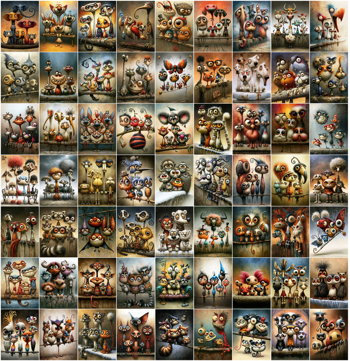 Funny Animal Caricatures – 610 Whimsical Cartoon Animal Prints for Nursery Wall Art, Commercial Use
