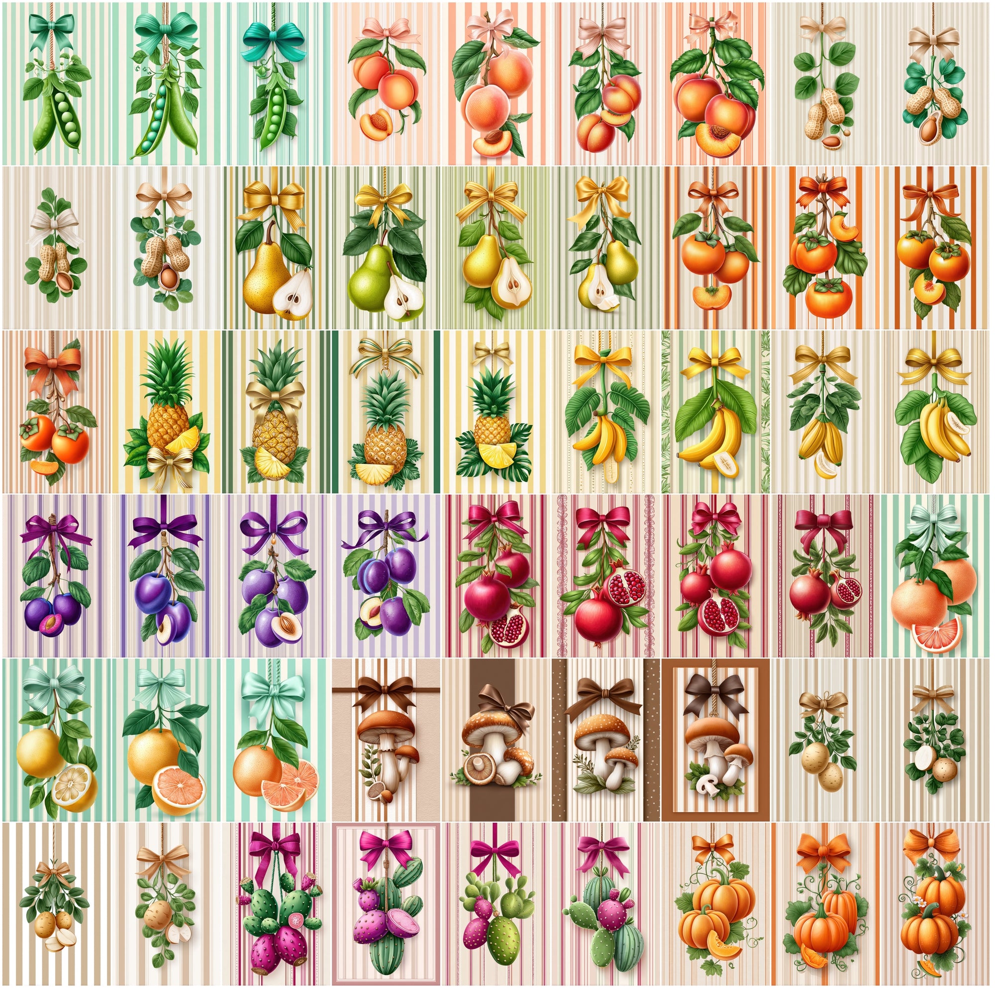 630 Fruit & Vegetable Farmhouse Illustrations, Hand Drawn Botanical JPG Clipart Bundle