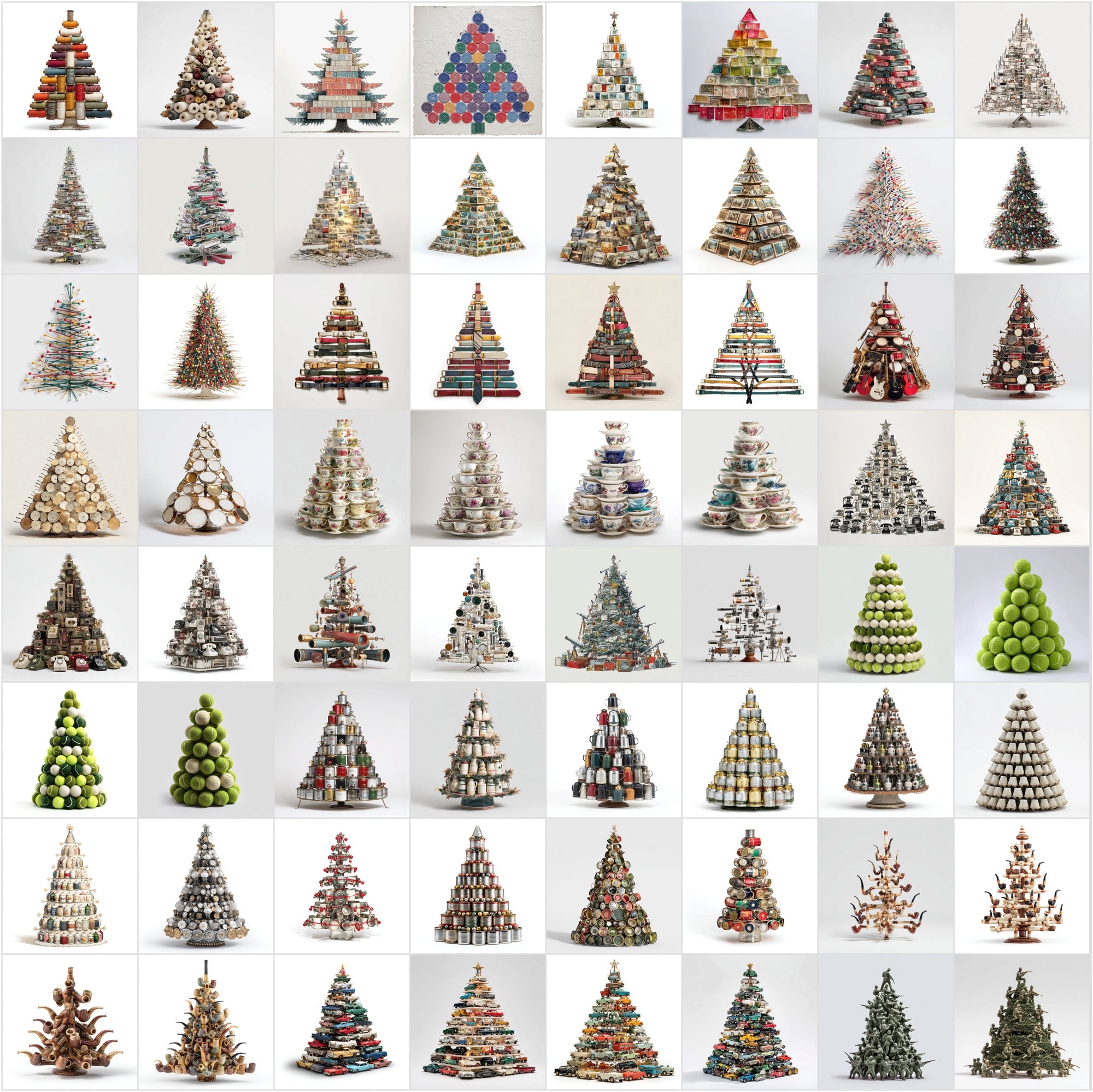 634 Retro Christmas Tree Illustrations Made from Vintage Items