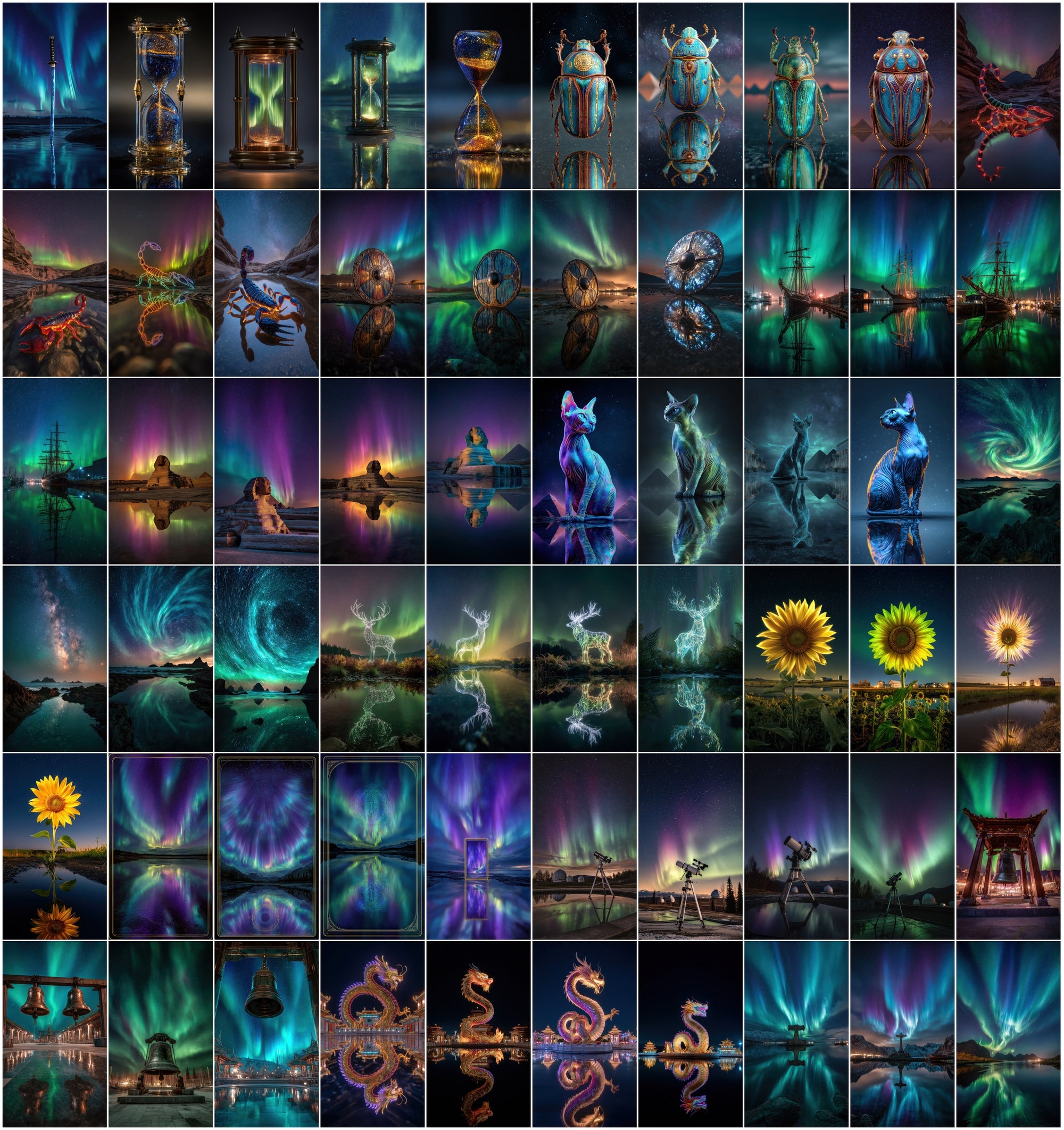 630 Aurora Borealis Celestial Images Bundle | Neon Northern Lights Galaxy Art