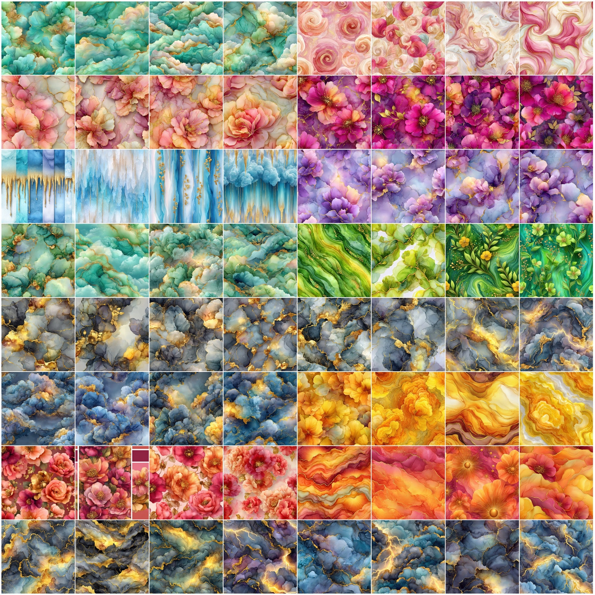 632 Seamless Abstract Ink Patterns Bundle with Gold Veins | Luxury Fluid Backgrounds