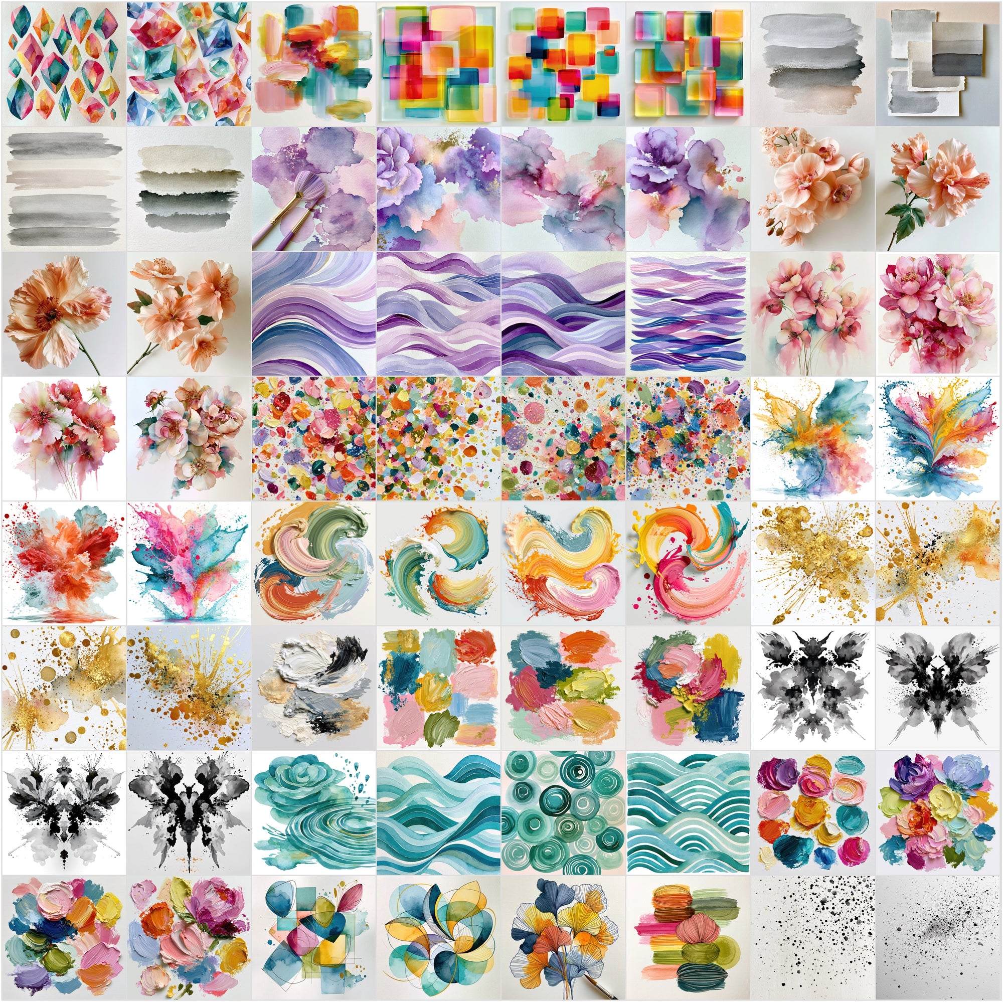 620 Watercolor Graphic Elements Clipart Bundle | Abstract Ink Brushstrokes, Splatters & Washes
