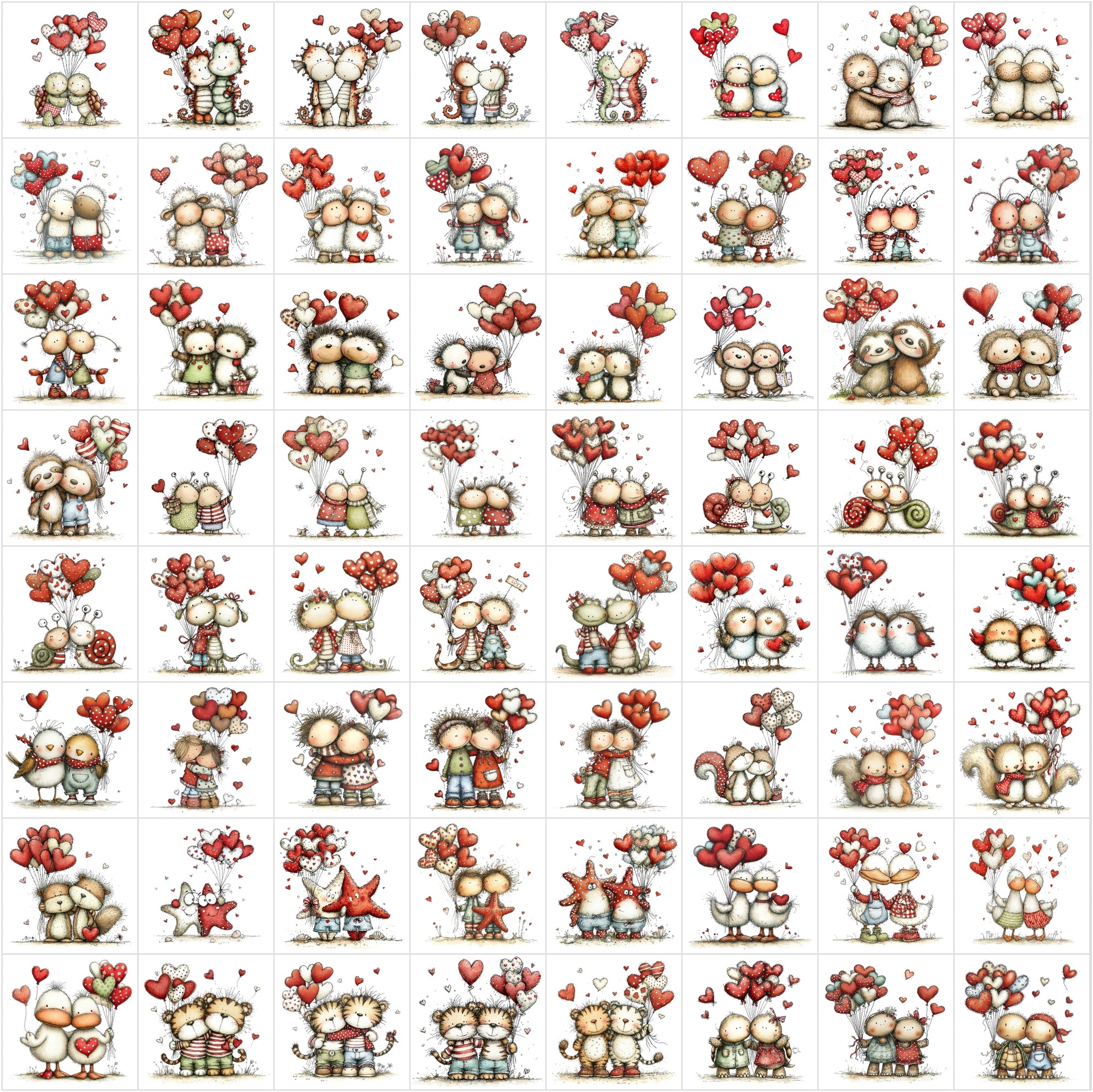 630 Animals Hugging Clipart Bundle | Valentine Cute Watercolor Style