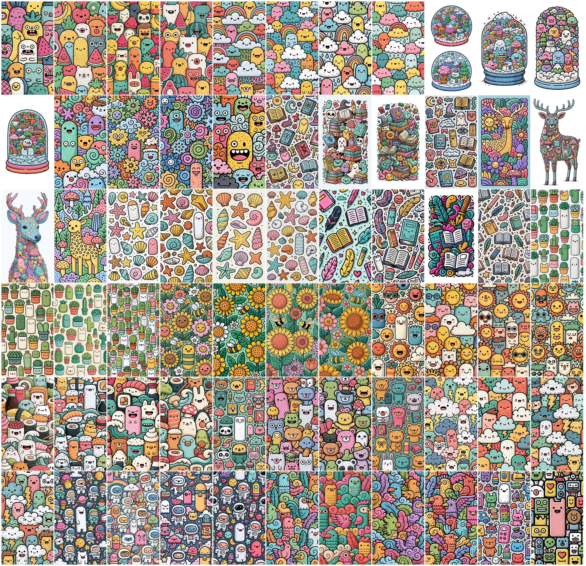 640 Doodle Art Clipart Bundle | Colorful Rainbow Dreamland Doodles, Kawaii Cloud & Candy Illustrations