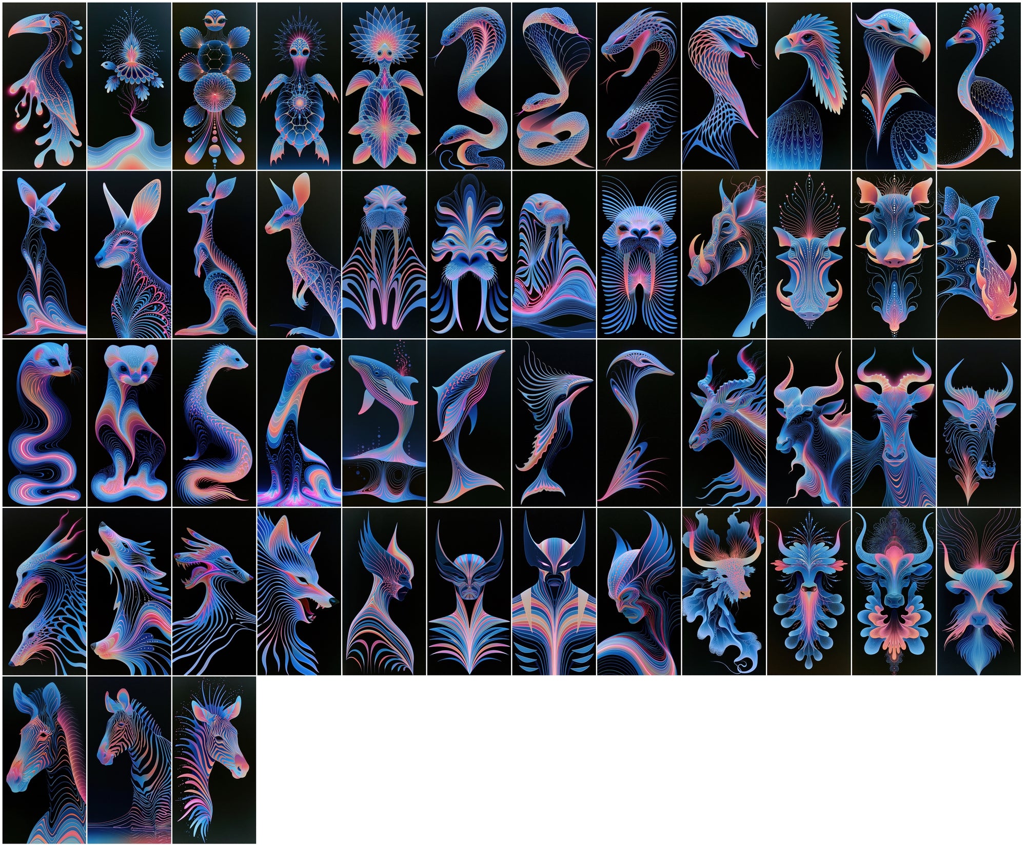 620 Liquid Chrome Animals Bundle | Neon Magenta Macro Art
