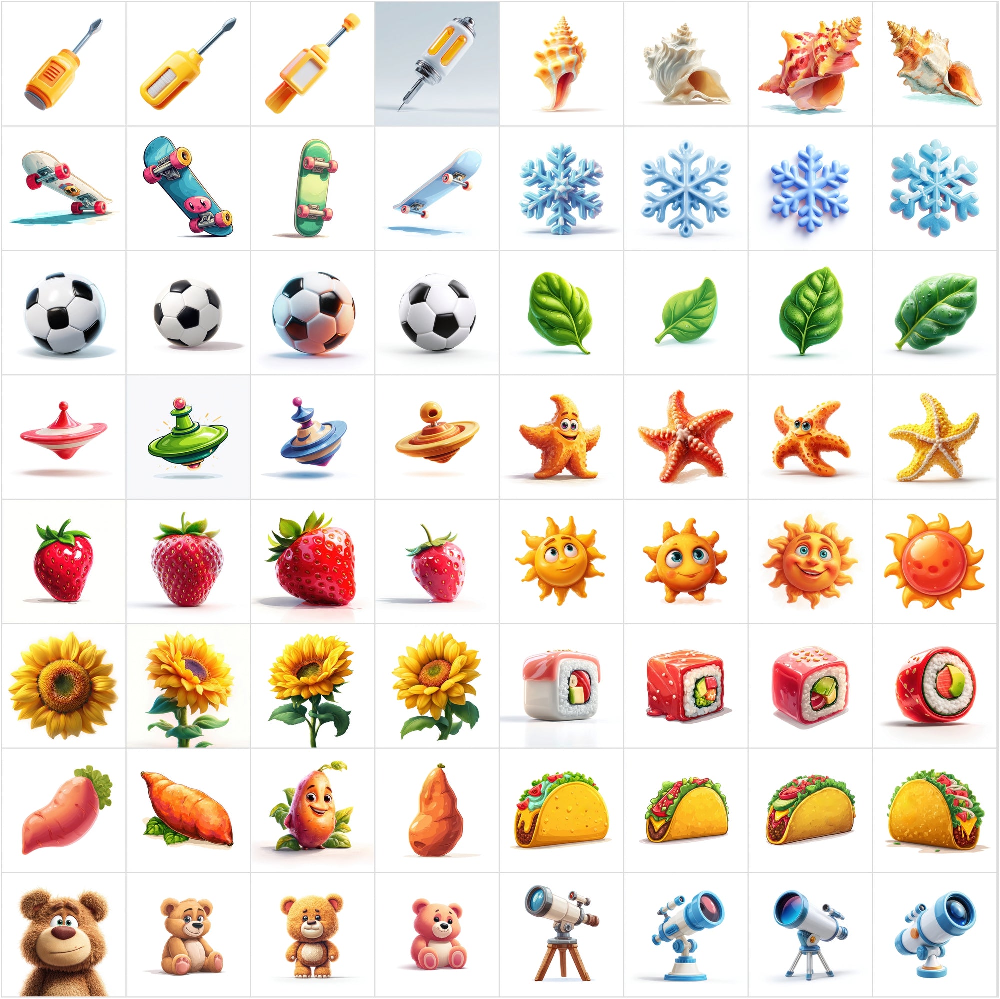 Cartoon Icon Clipart Bundle – 630 Cute JPG Icons for Crafts, POD, Stickers & Digital Designs