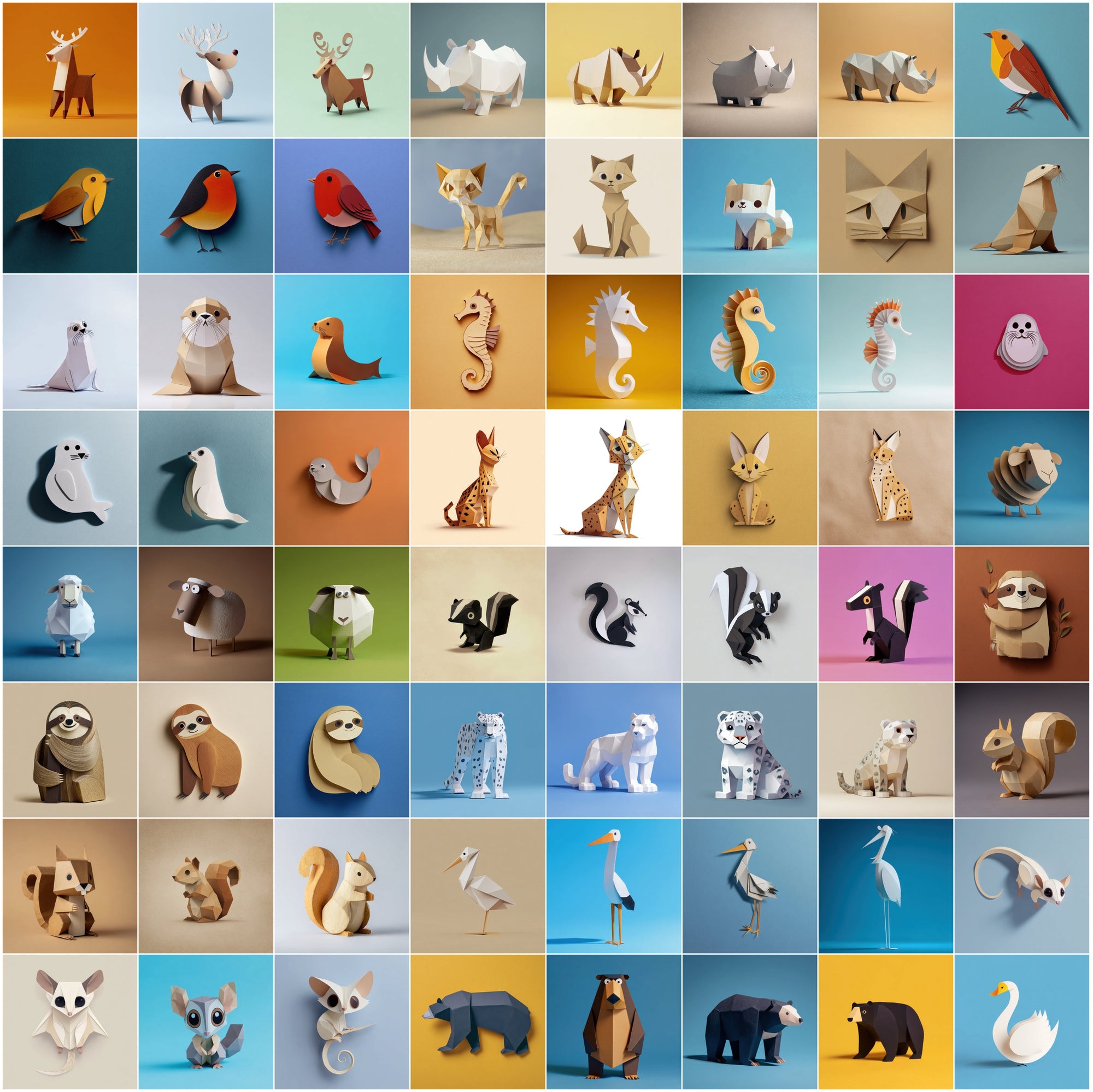 635 Paper Animal Clipart Bundle | Cartoon Minimalist Art