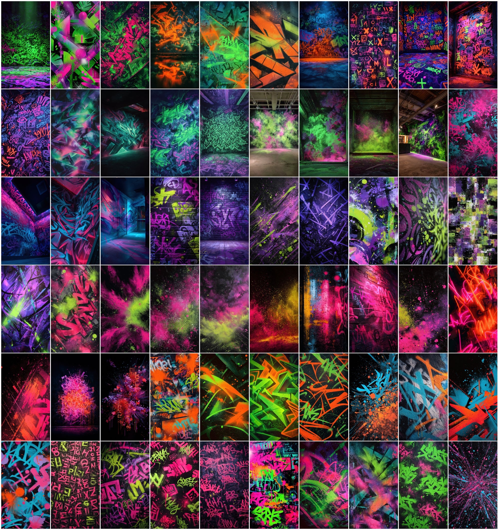 635 Neon Graffiti Wall Backgrounds - Blacklight UV Fluorescent Street Art