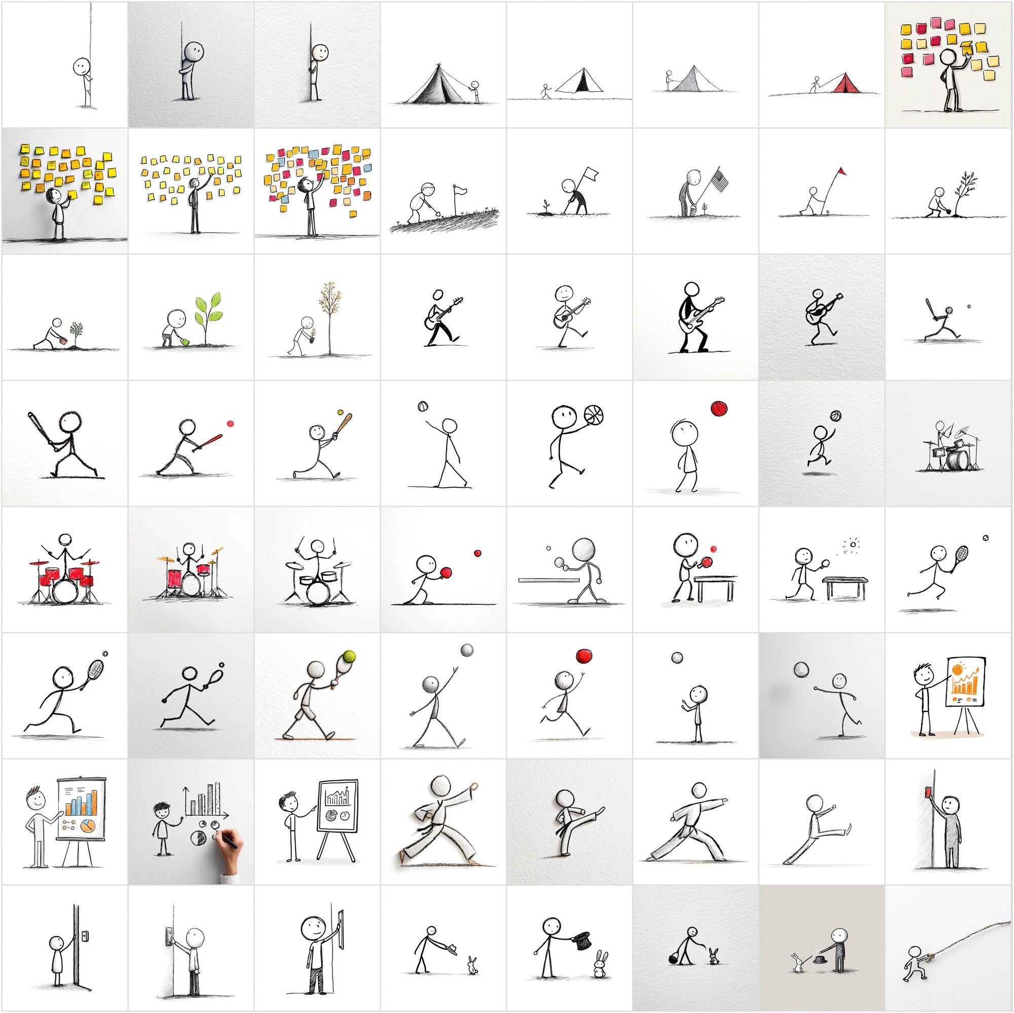 950 Stick Figure Clipart Bundle, Funny Stick Man Images, Everyday Actions, Sports, Office, School JPG Commercial Use