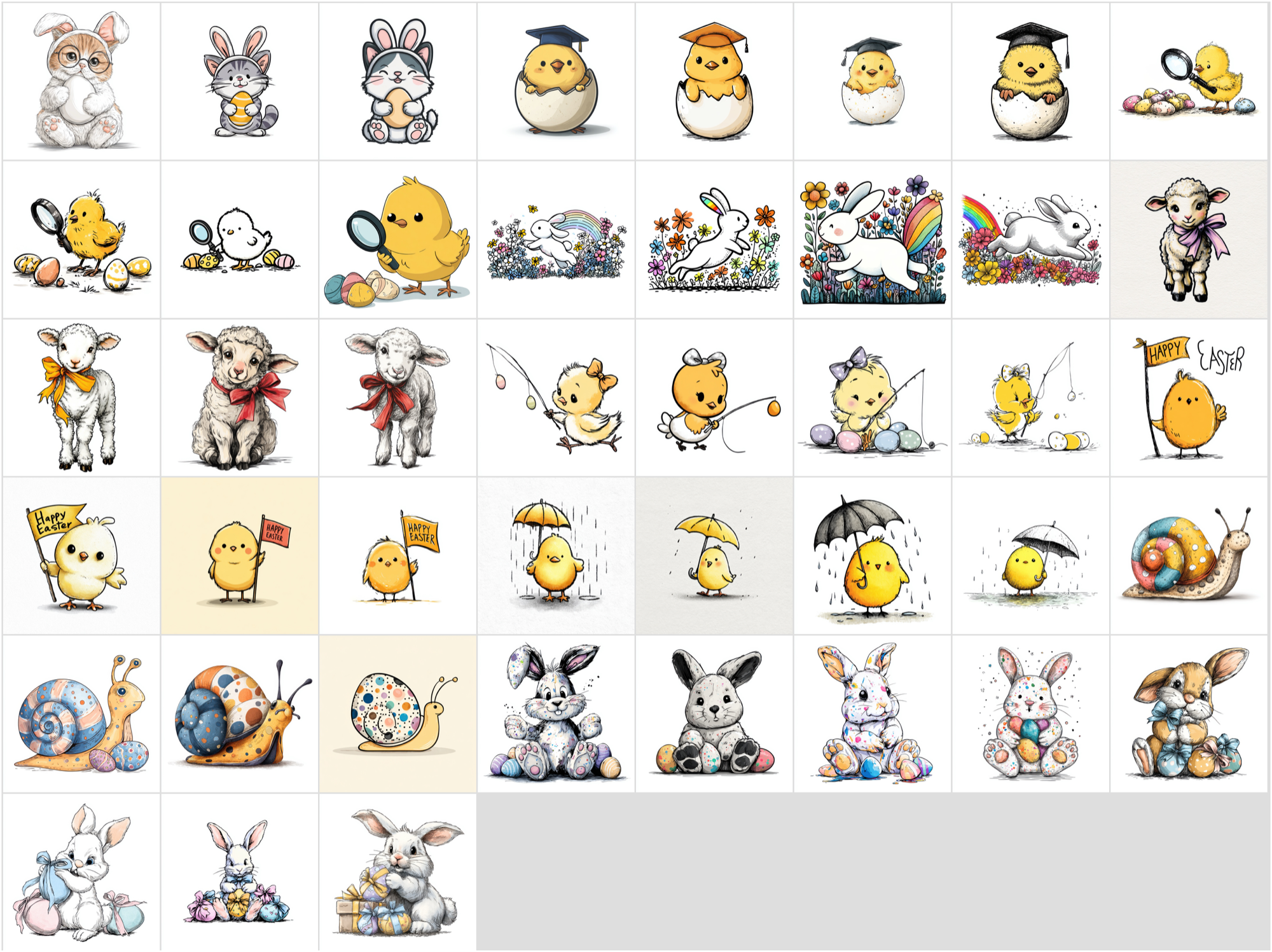 619 Easter Cartoon Illustrations - Cute Bunny, Chick & Spring Animal Clipart Bundle