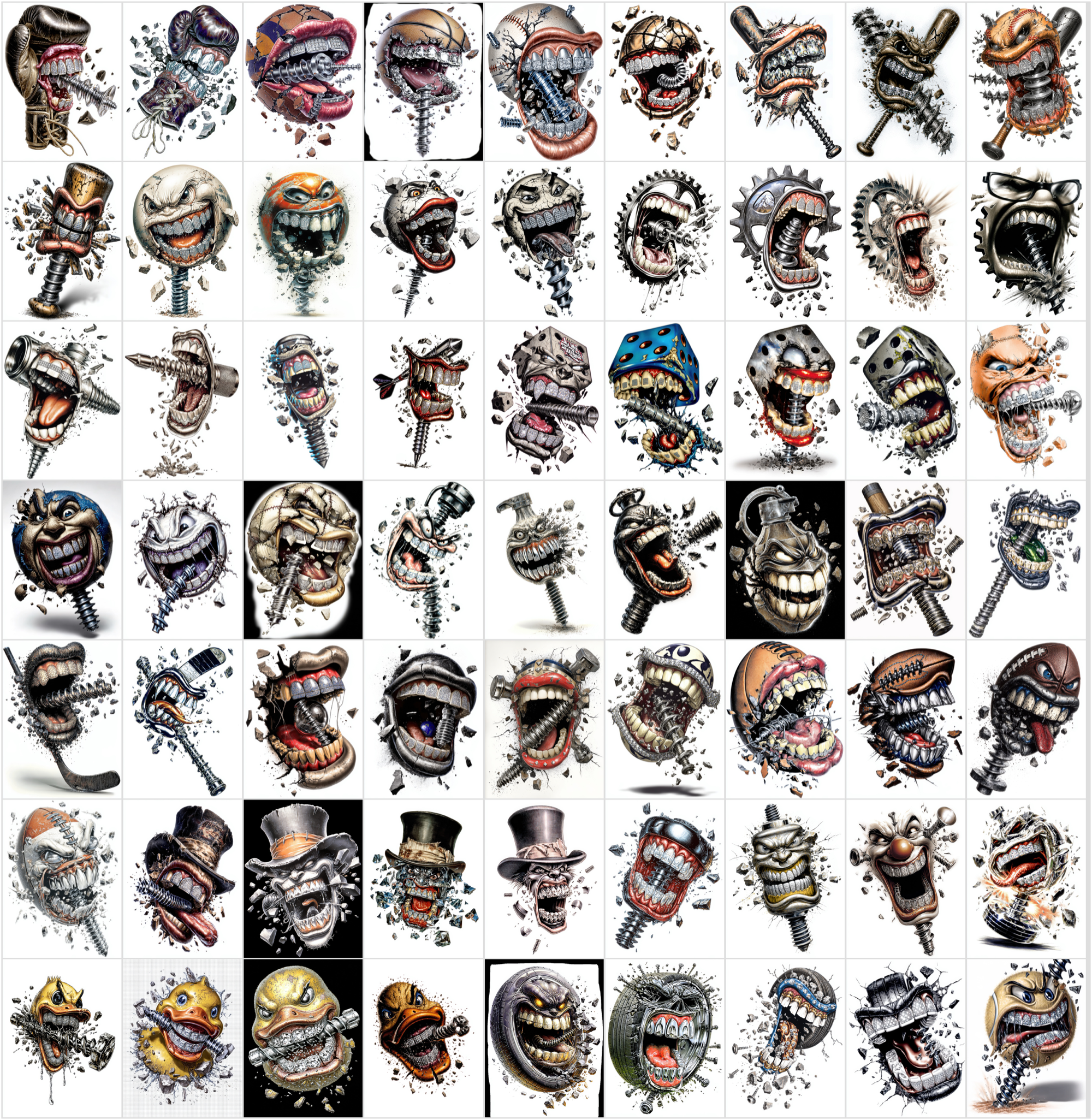 630 Airbrush T-Shirt Designs Bundle – 90s Style Graphic Pack, High Resolution JPG, Streetwear Art