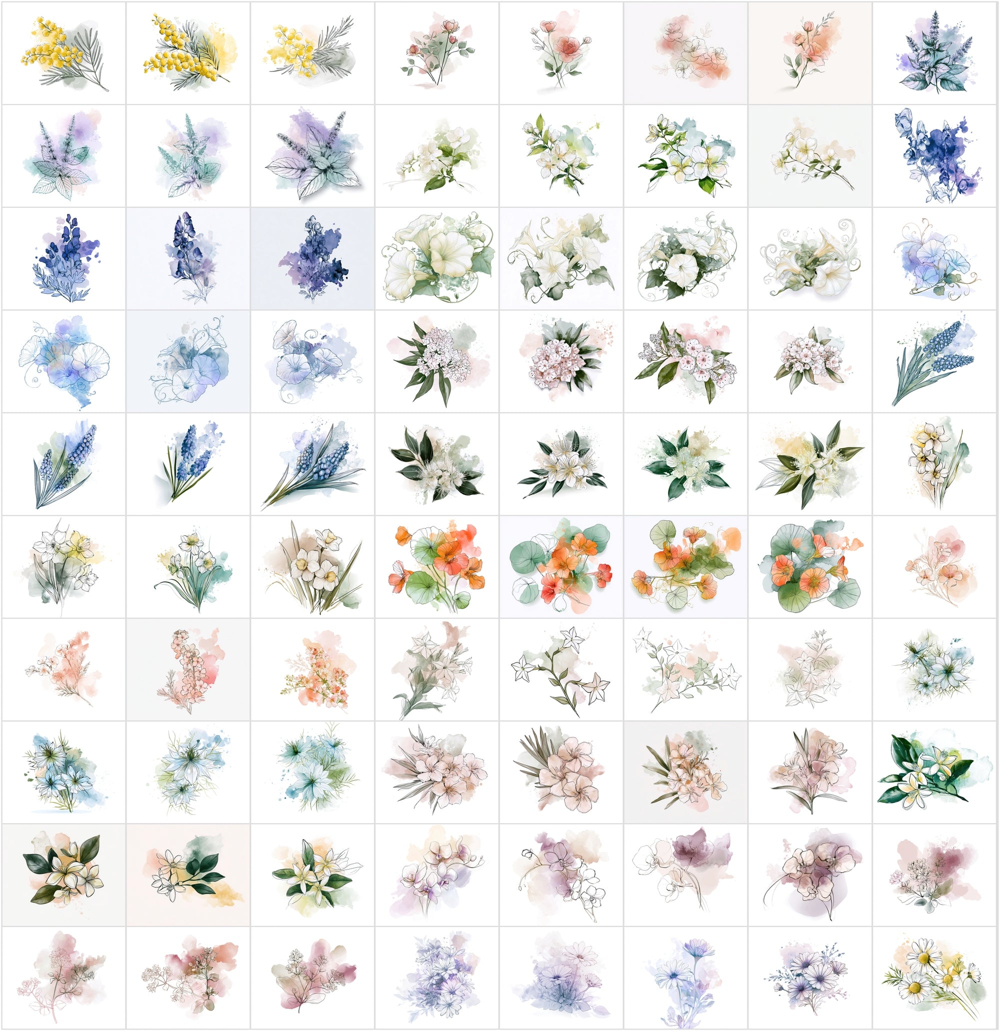 Watercolor Flower Clipart Bundle, 1140 Botanical JPG Images with Commercial License