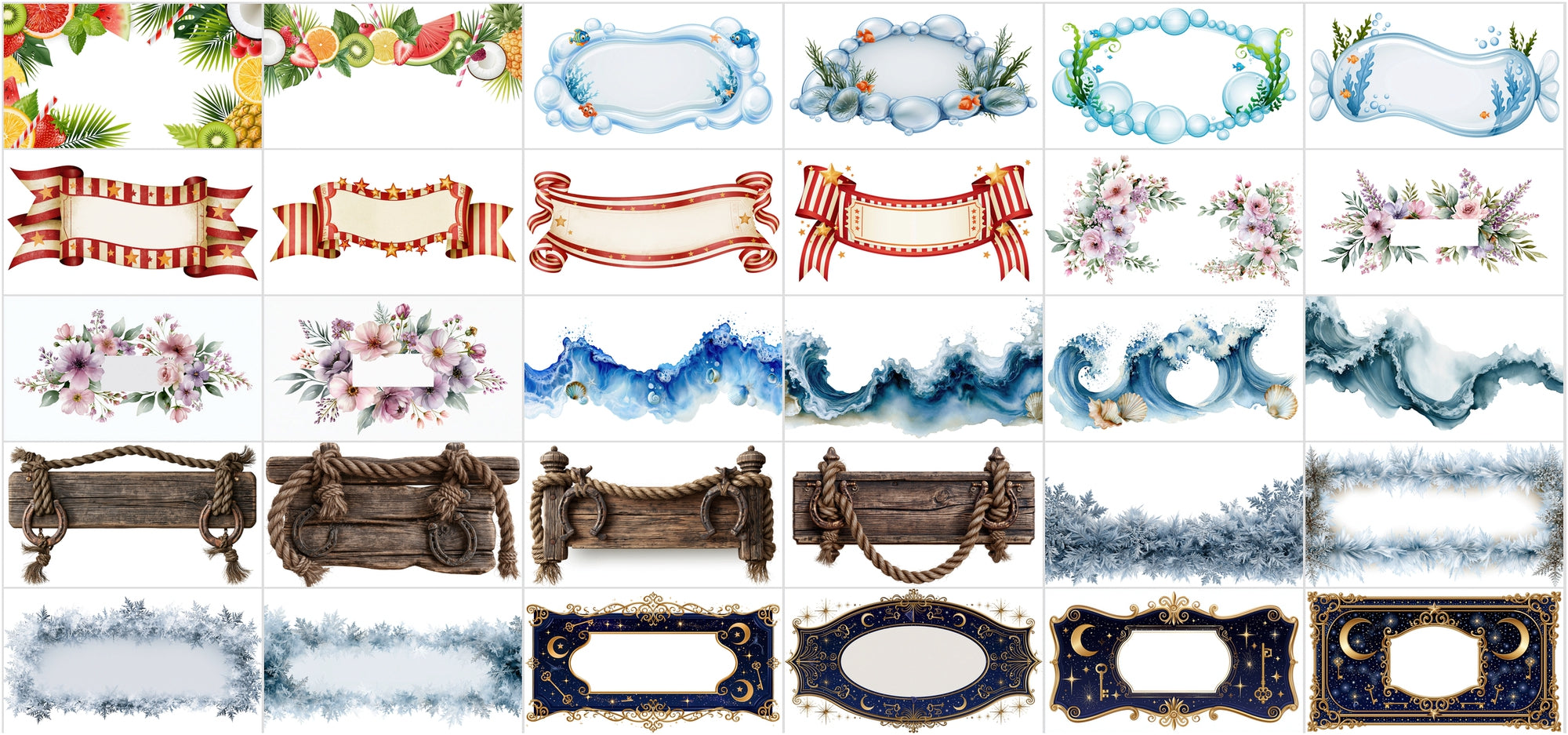 620 Blank Banner Graphics for Text, Printable Design Frames & Decorative Plaques JPG Bundle
