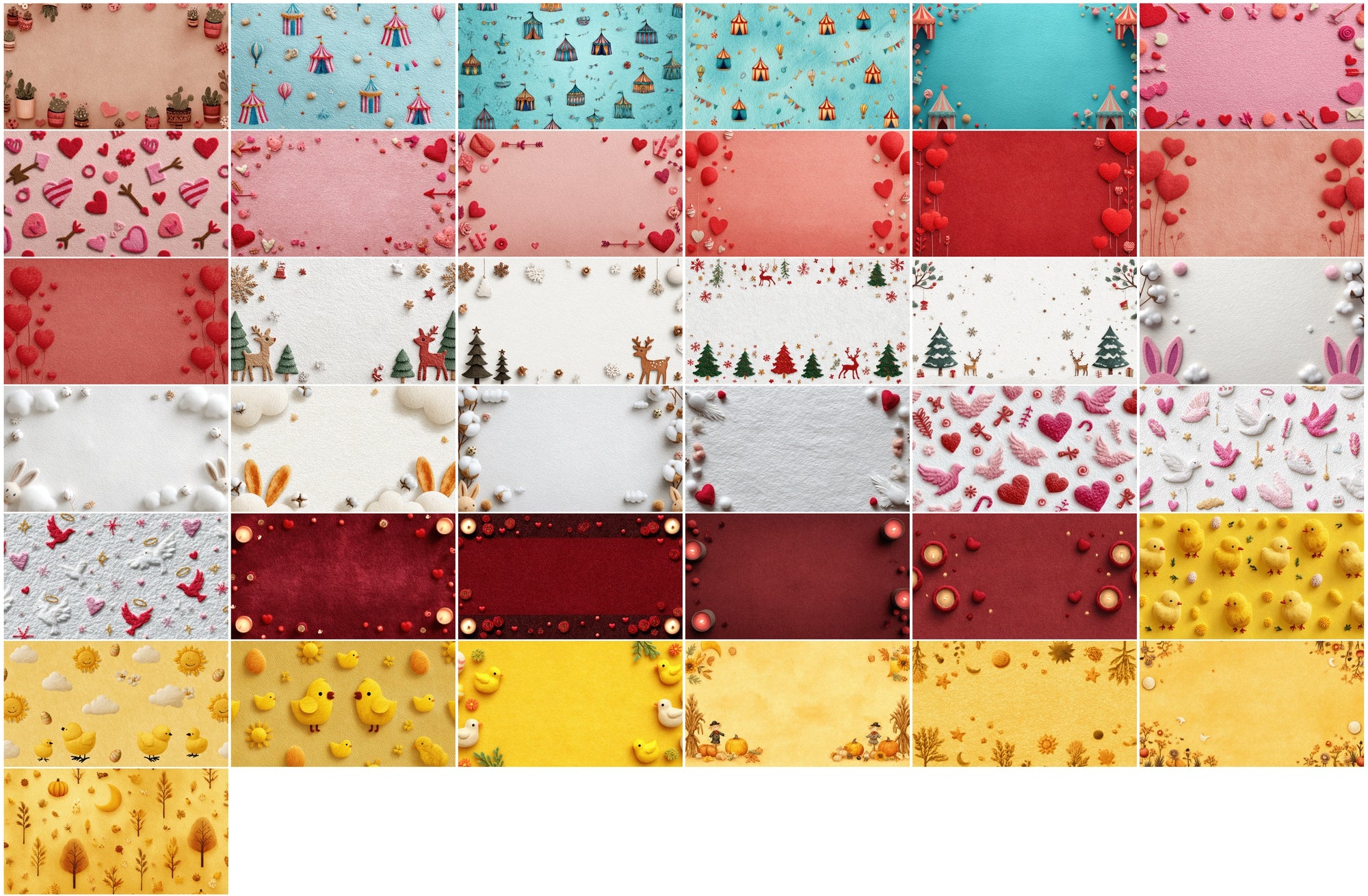 630 Holiday Backgrounds Cute Felt Style | Christmas Halloween Easter Valentines