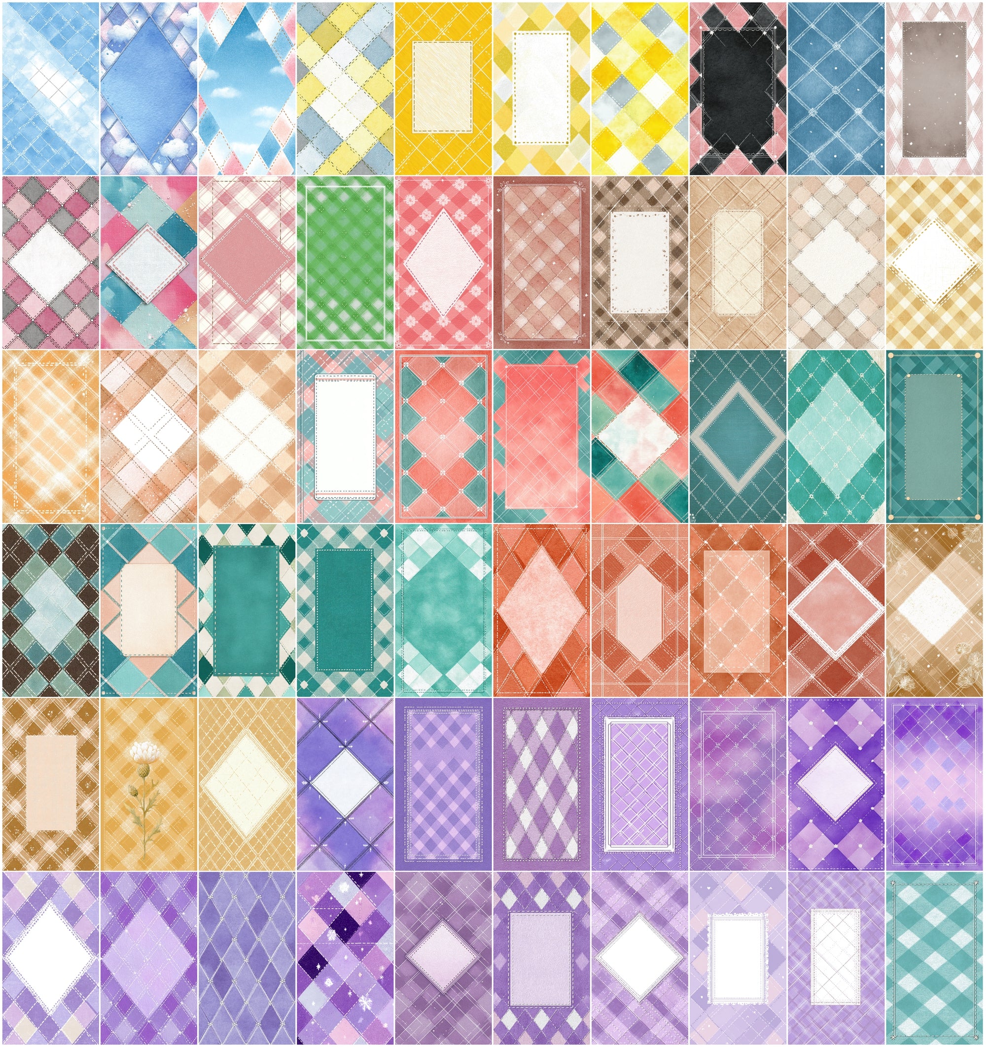 615 Cute Journal Backgrounds Bundle – Pastel Checkered Digital Papers, Aesthetic Scrapbook Pages, Dreamy Crayon Texture JPG Pack