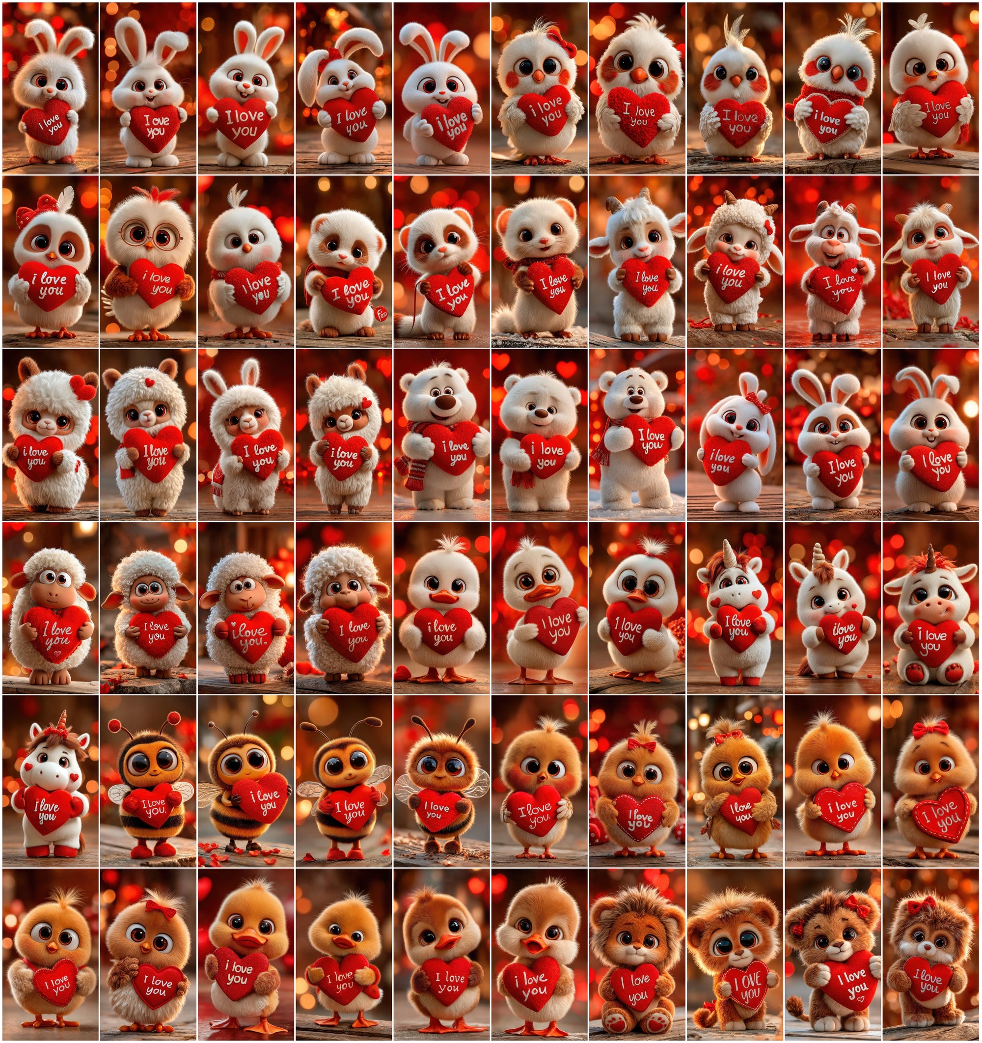 605 3D Cute Animal Love Illustrations Holding “I Love You” Hearts