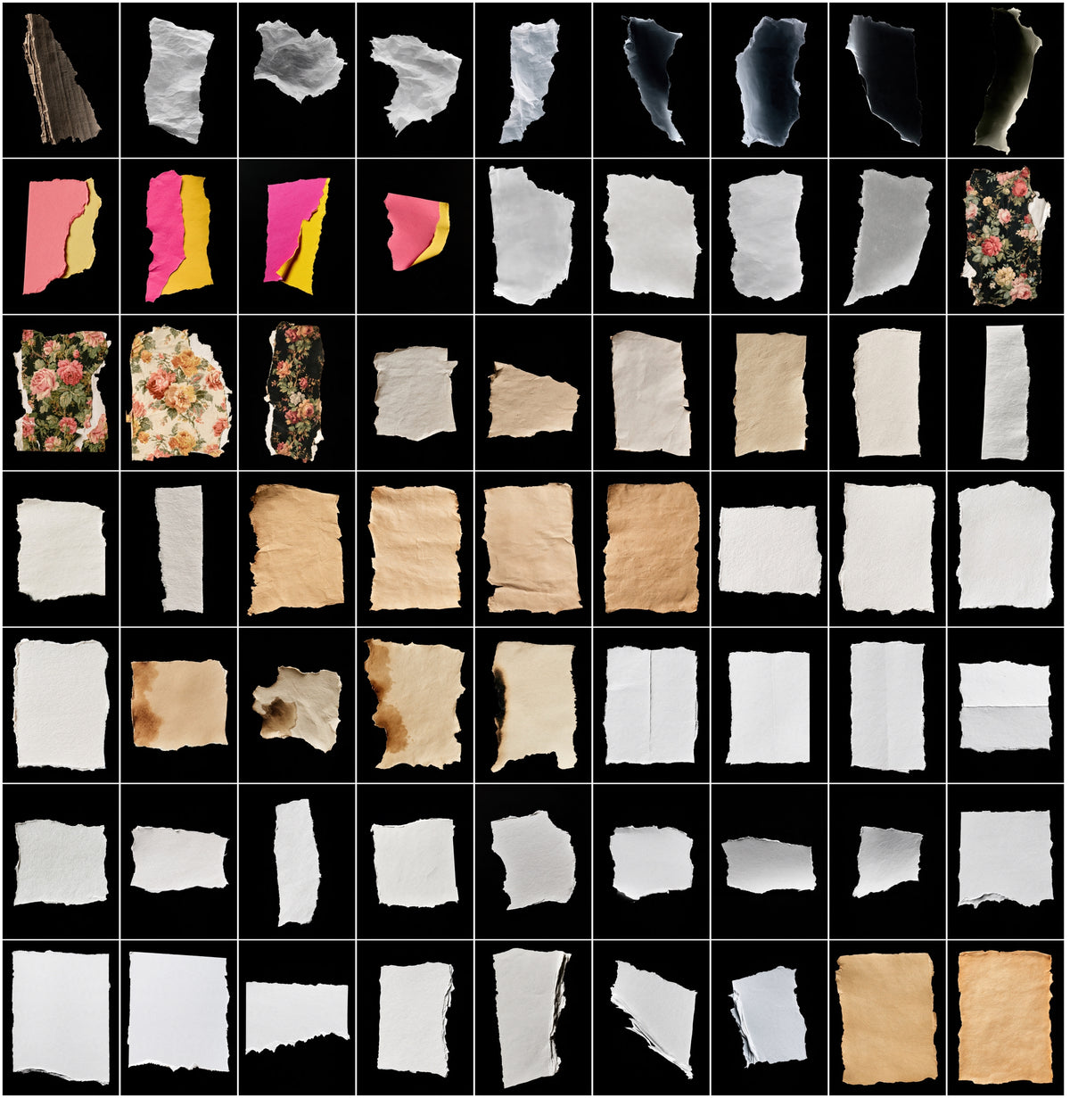 640 Torn Paper Textures Bundle – Ripped Paper Edges & Collage Scraps
