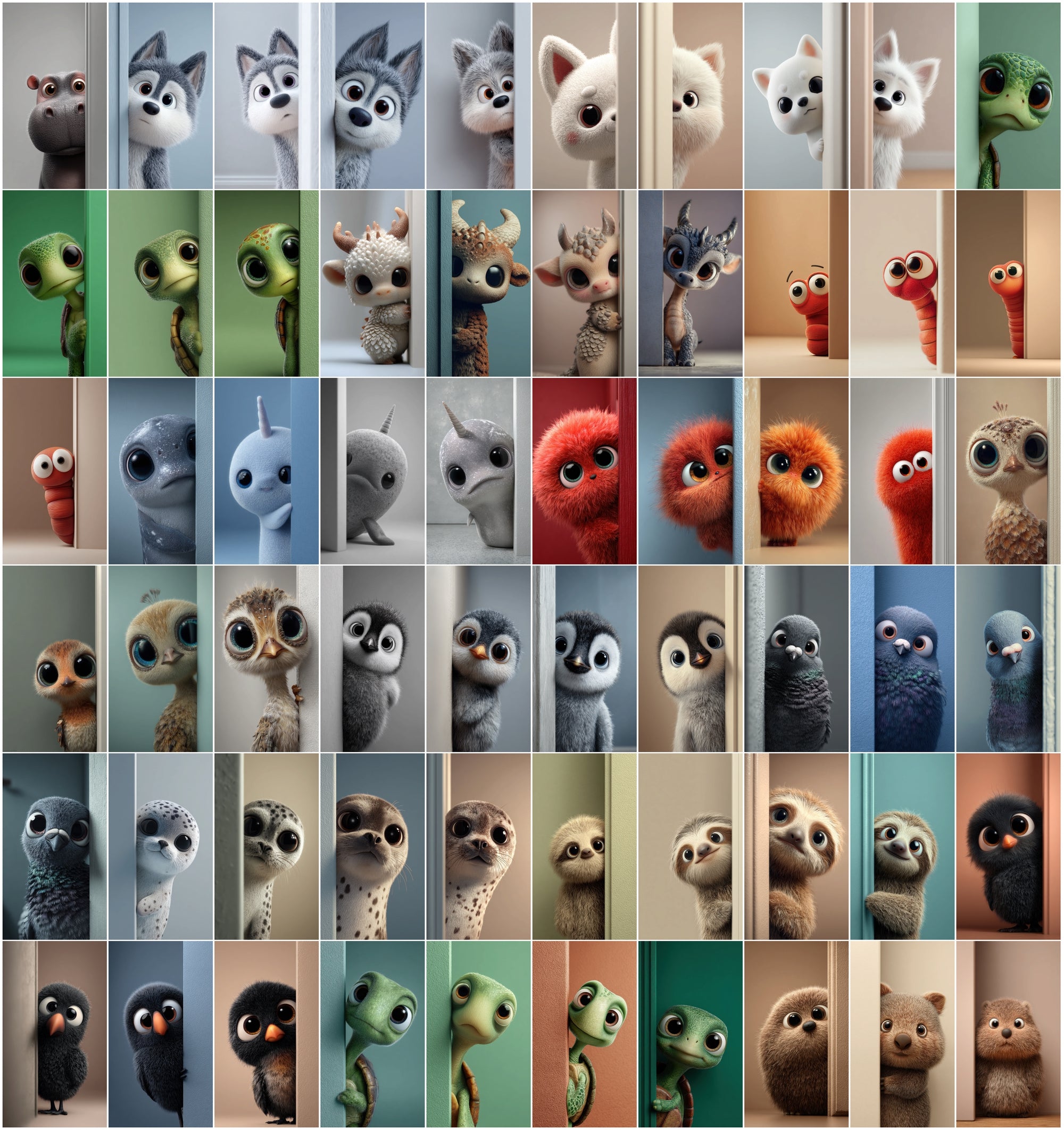 600 Cute 3D Peeking Animals Bundle | Cartoon-Style Characters