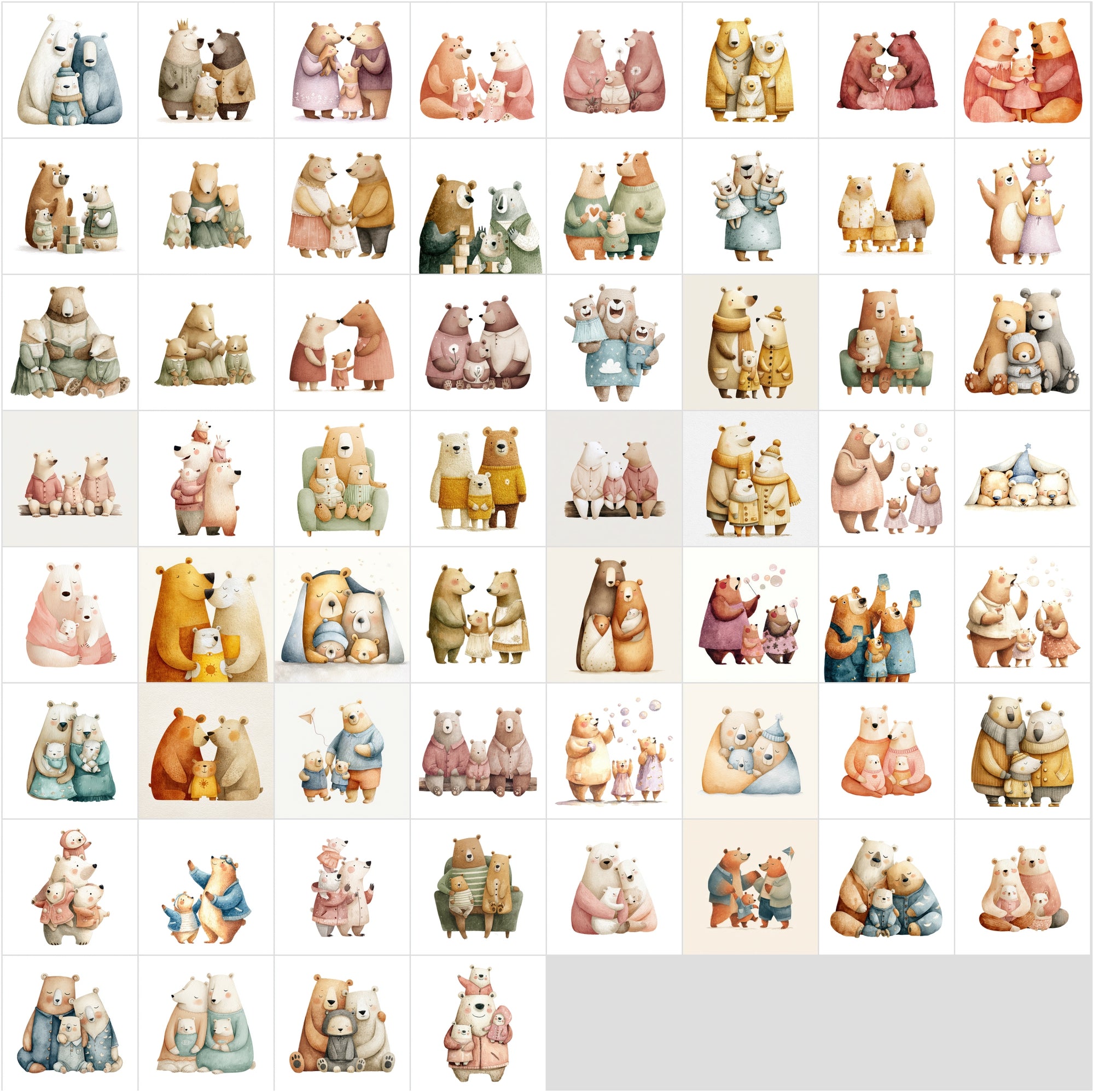 635 Scandinavian Bear Family Watercolor Illustrations | Nursery Wall Art Clipart | Whimsical Storybook Bears