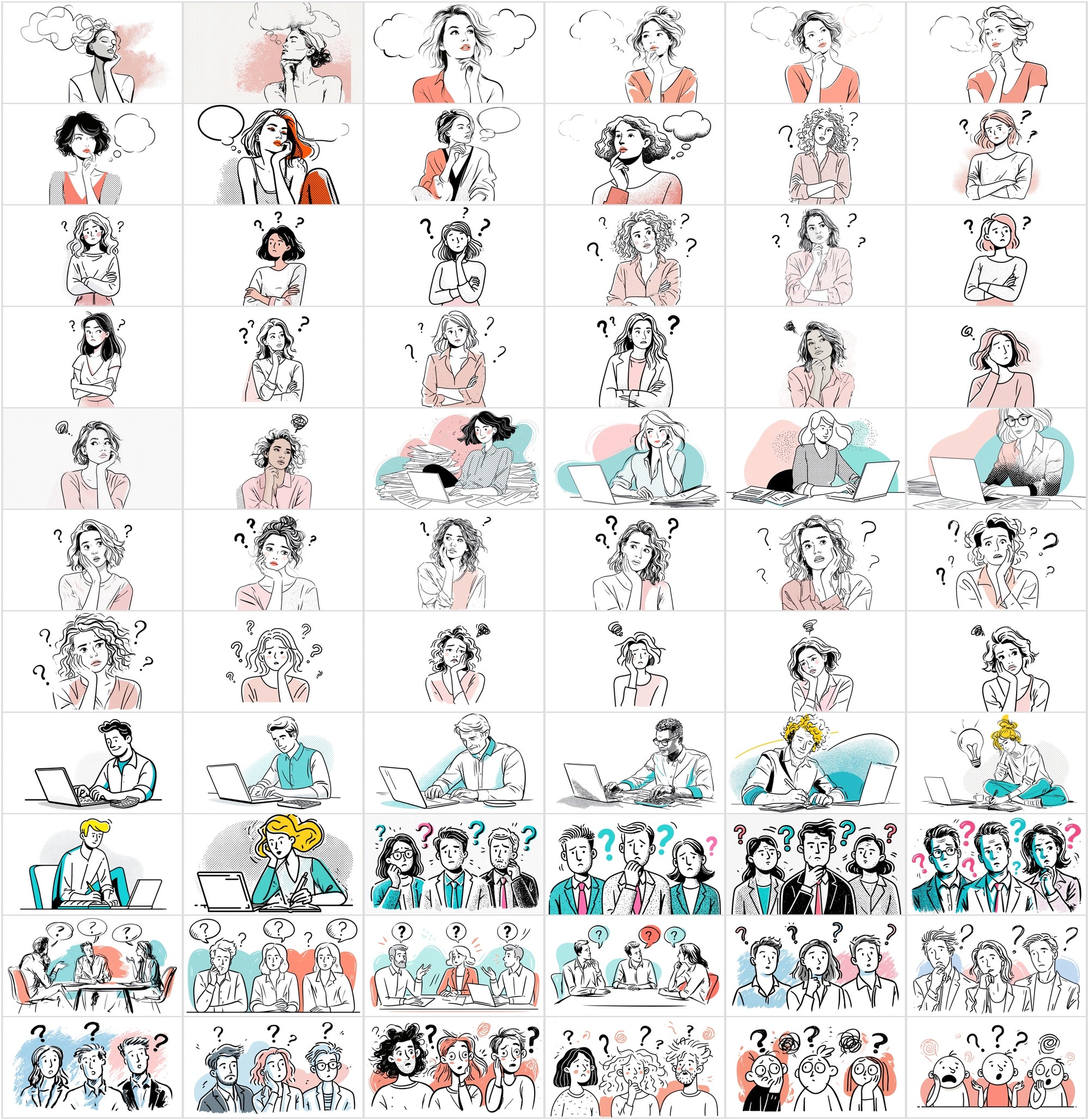 900 Business Line Art Illustrations – Chat, Office & Workflow Graphics Bundle